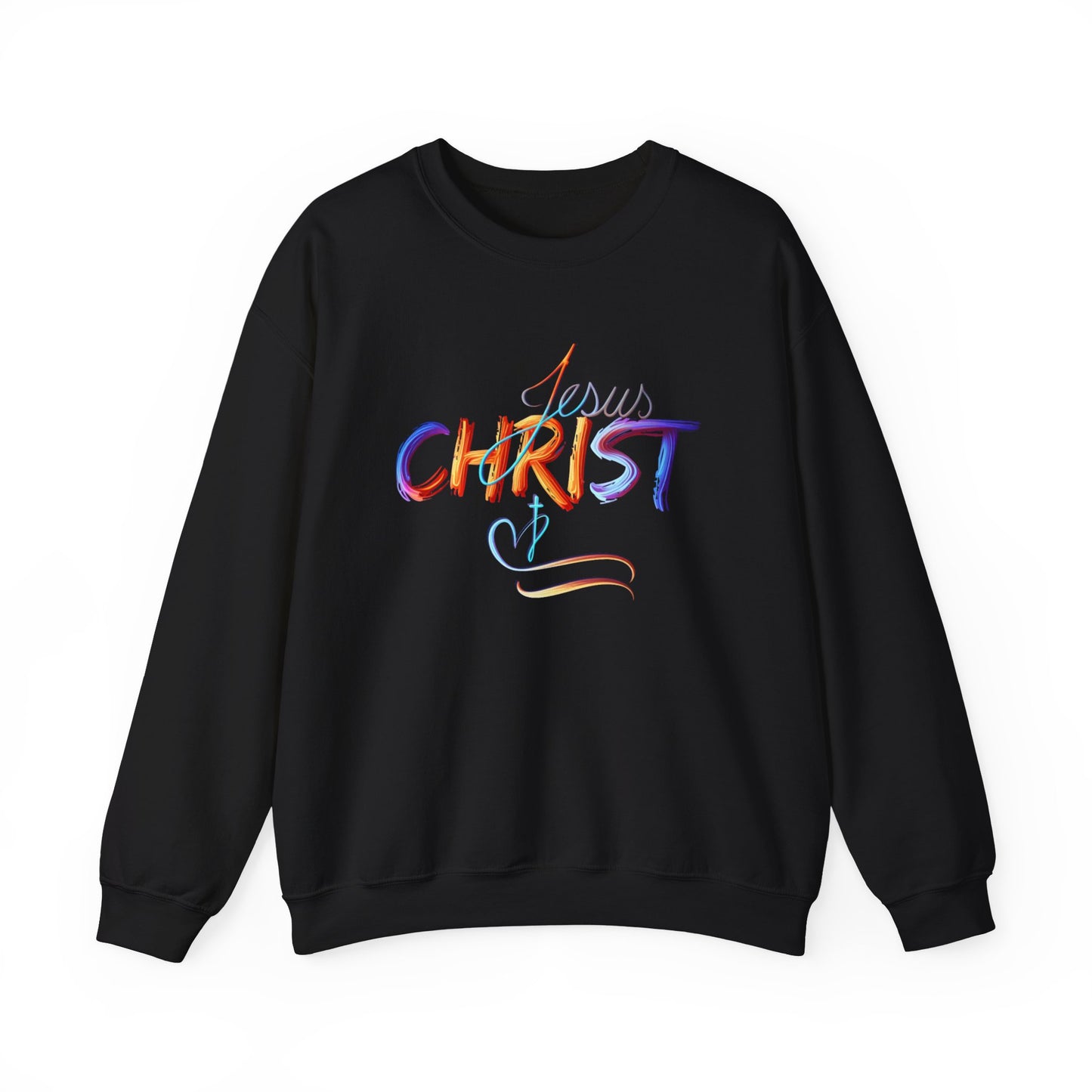 Jesus Christ – Faith & Light Crewneck Sweatshirt, Christian Apparel, Bold Christian Graphics, Christian Gifts, Faith-Based Art, Gospel Merchandise