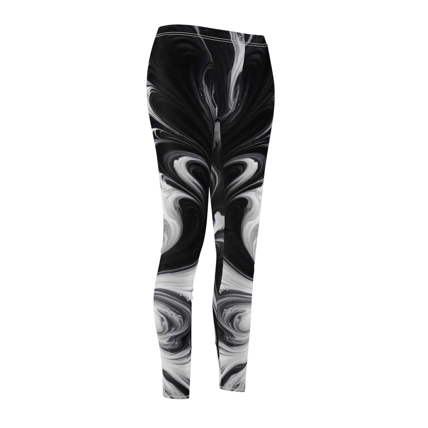 Women's Swirl Print Leggings, Trendy Activewear, Stylish Yoga Pants, Comfortable Workout Tights, Gift for Her, Casual workout Apparel, Black and white yoga pants.