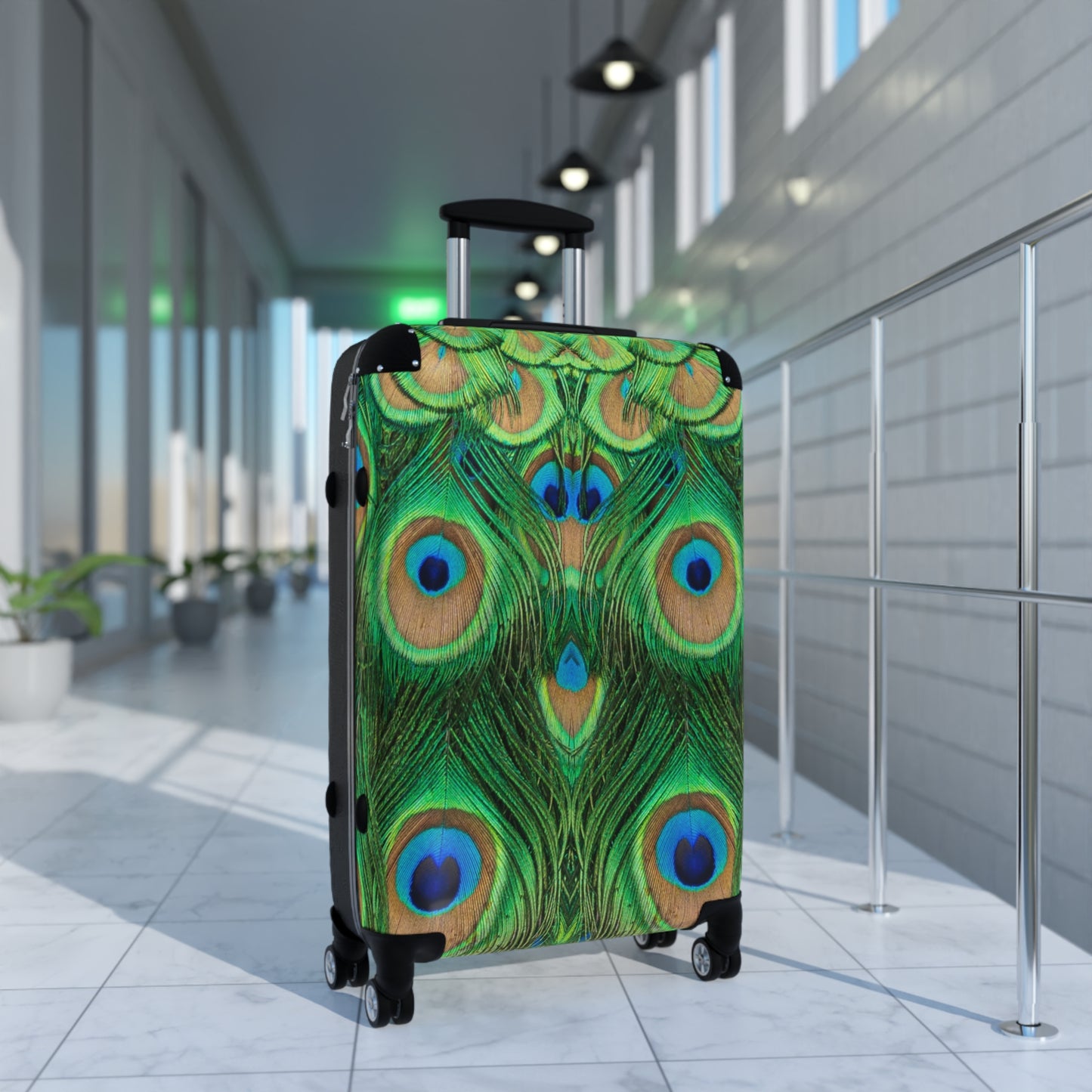 Peacock Print Travel Suitcase | Vibrant Luggage for Adventure | Stylish Carry-On for Vacations, Trips, Getaways, and Travel