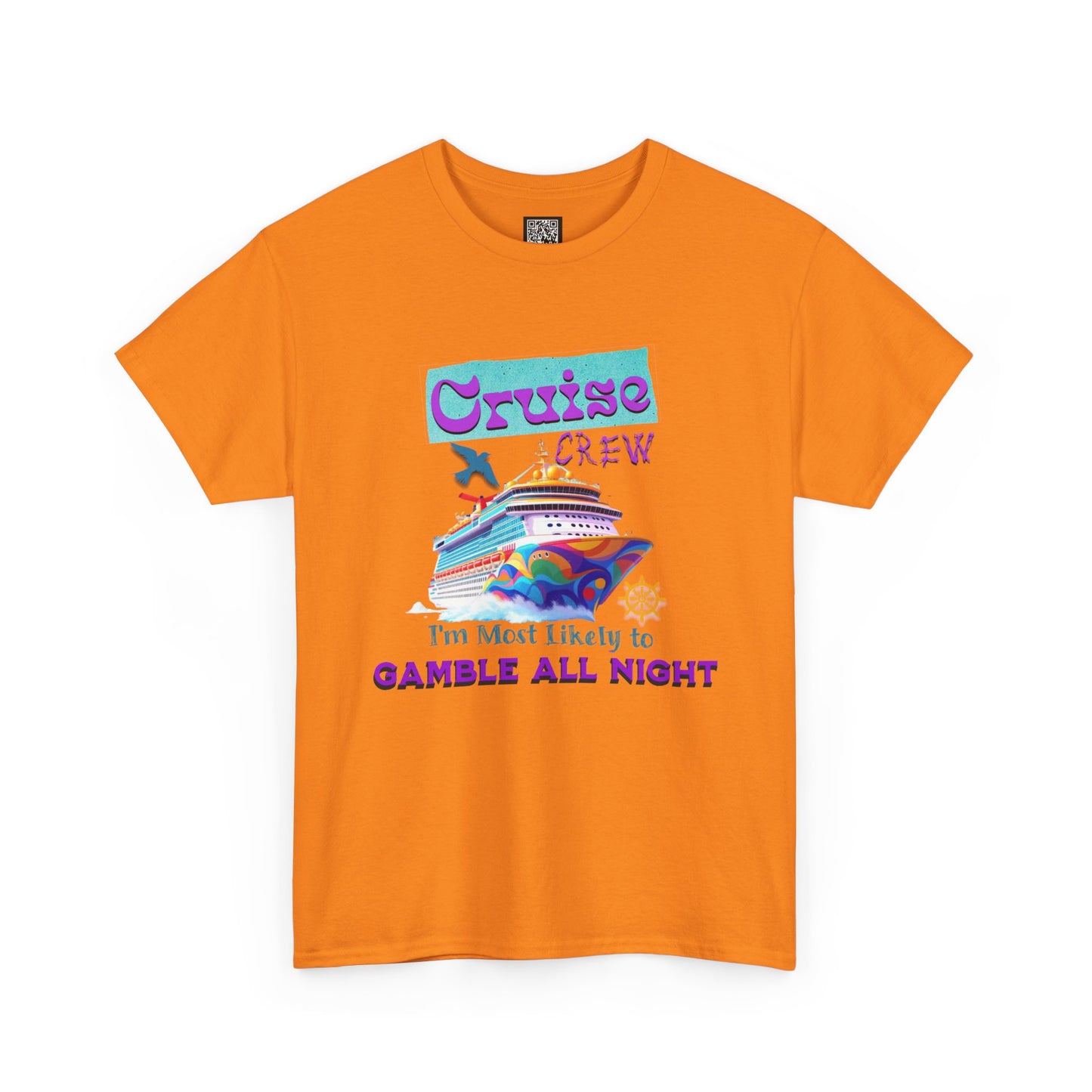 Cruise Crew Heavy Cotton Tee - Gamble All Night, Vacation Shirt, Cruise Wear, Fun Travel Outfit, Summer Party Top, Gambler's T-Shirt