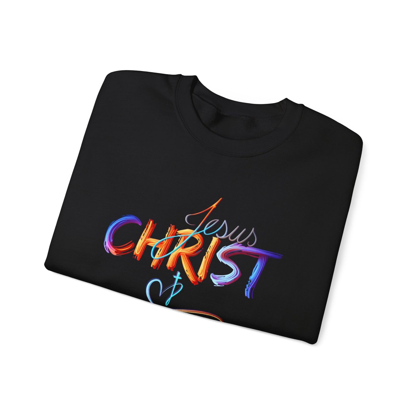 Jesus Christ – Faith & Light Crewneck Sweatshirt, Christian Apparel, Bold Christian Graphics, Christian Gifts, Faith-Based Art, Gospel Merchandise