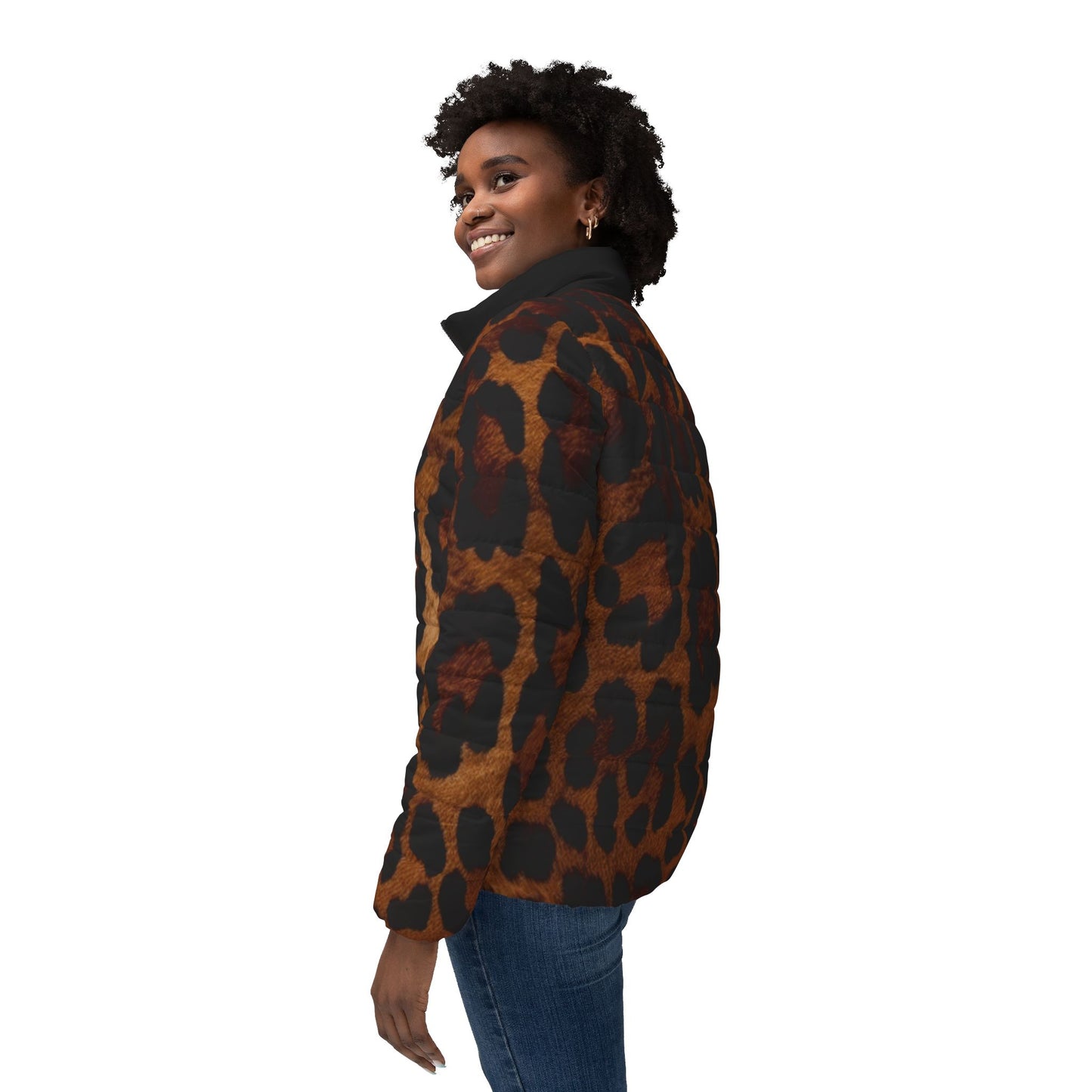 Wild & Cozy Women's Puffer Jacket, Animal Print Outerwear, Fashionable Winter Layer, Perfect Gift for Her, Casual Chic Style