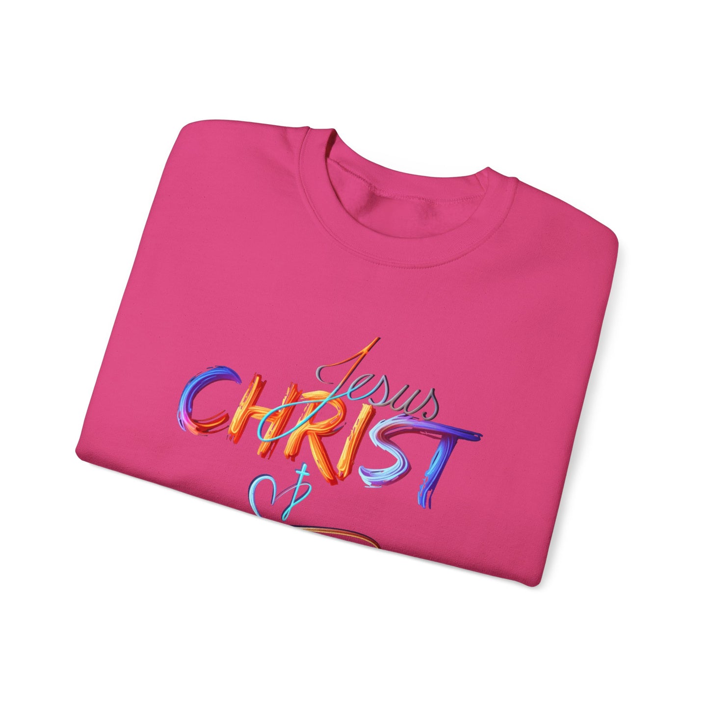 Jesus Christ – Faith & Light Crewneck Sweatshirt, Christian Apparel, Bold Christian Graphics, Christian Gifts, Faith-Based Art, Gospel Merchandise