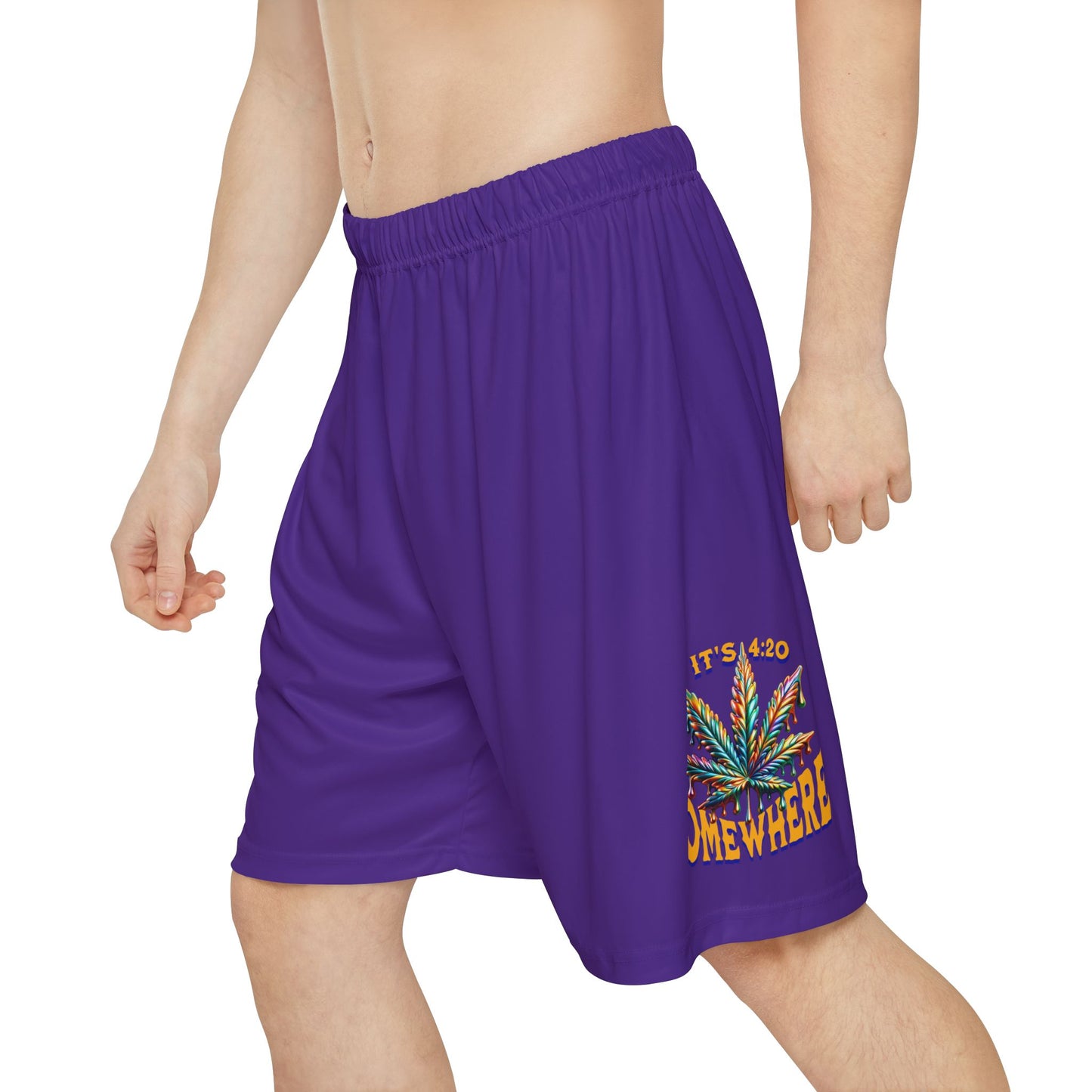 Men’s Cannabis Print Sports Shorts, Marijuana Basketball Shorts, Purple Cannabis Sports Shorts, 420 Clothing Unisex, Funny Cannabis Sports Shorts