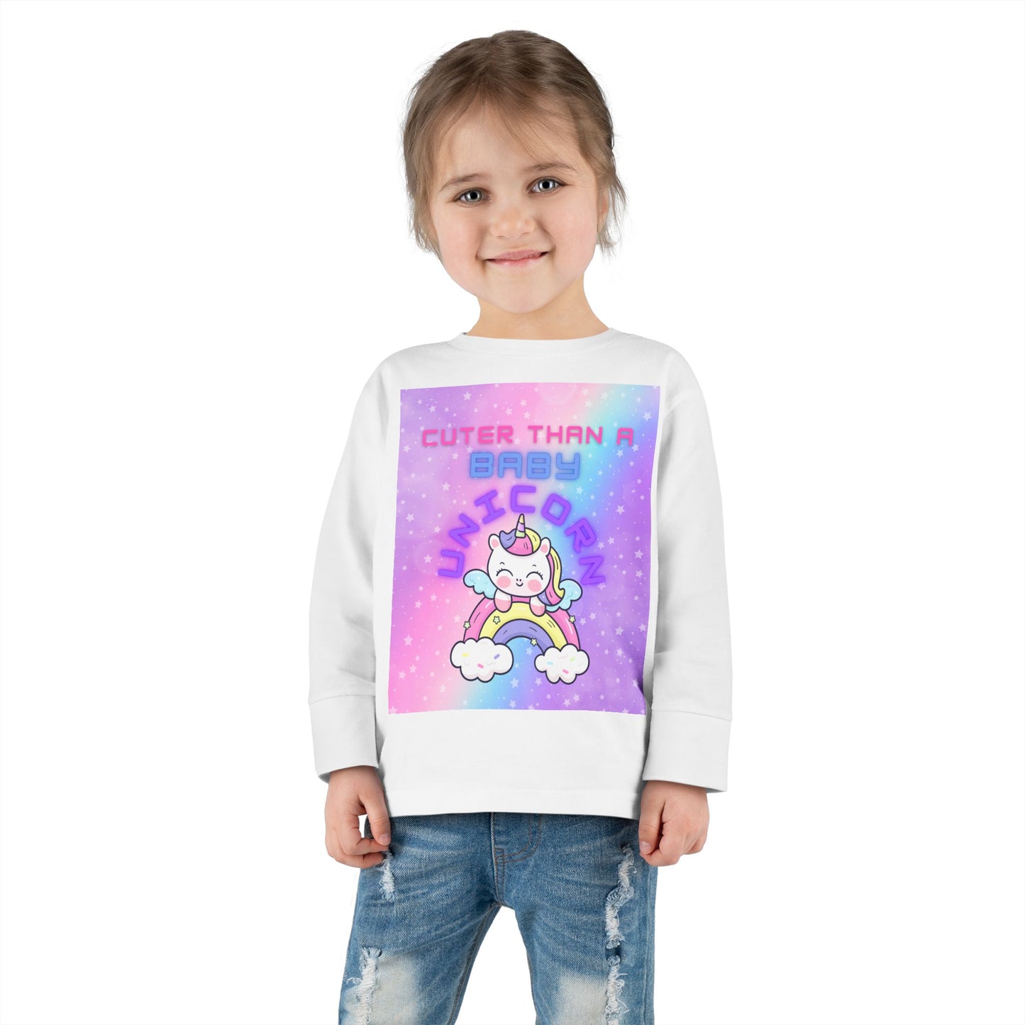 Cuter Than a Unicorn Toddler Long Sleeve Tee, Cute Birthday Gifts for Toddlers,