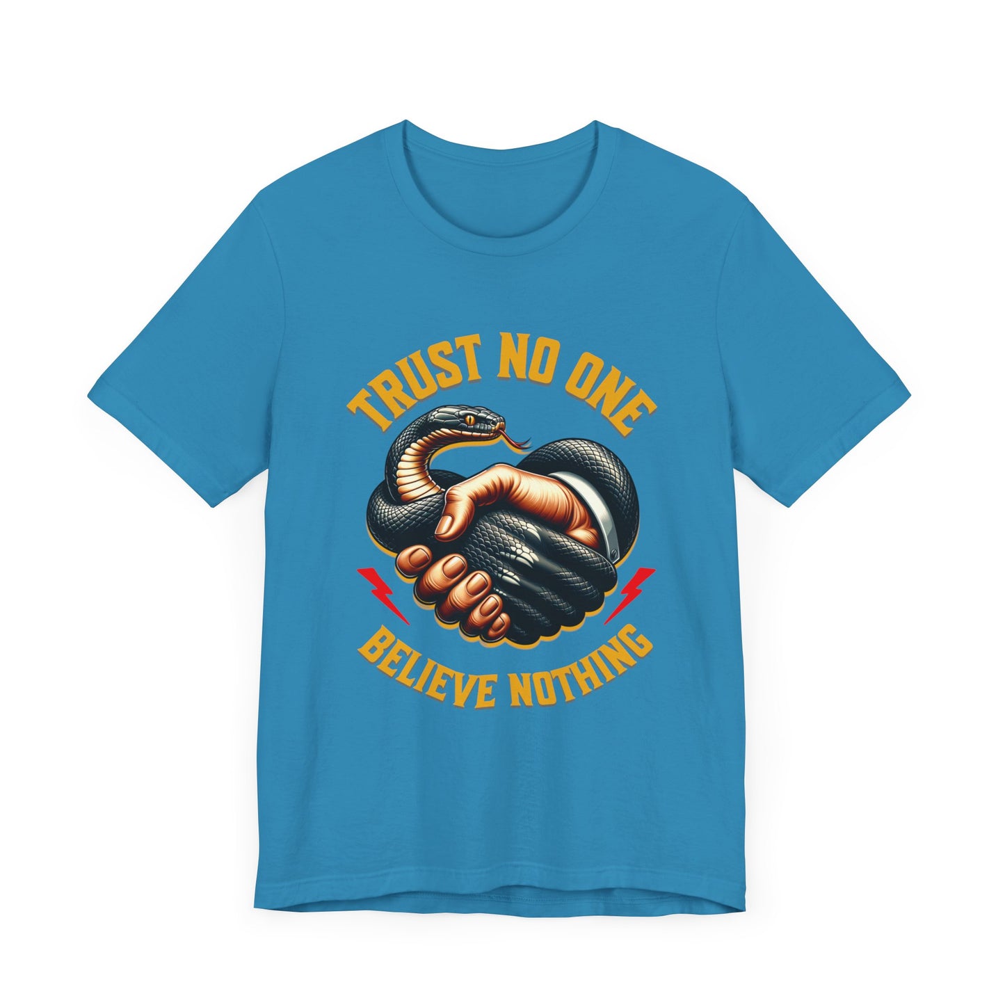 Trust No One, Bold Snake Handshake Design, Unisex Democracy T-Shirts, Goth Snake Image Shirt, Snake Image Shirt for Snake Lovers