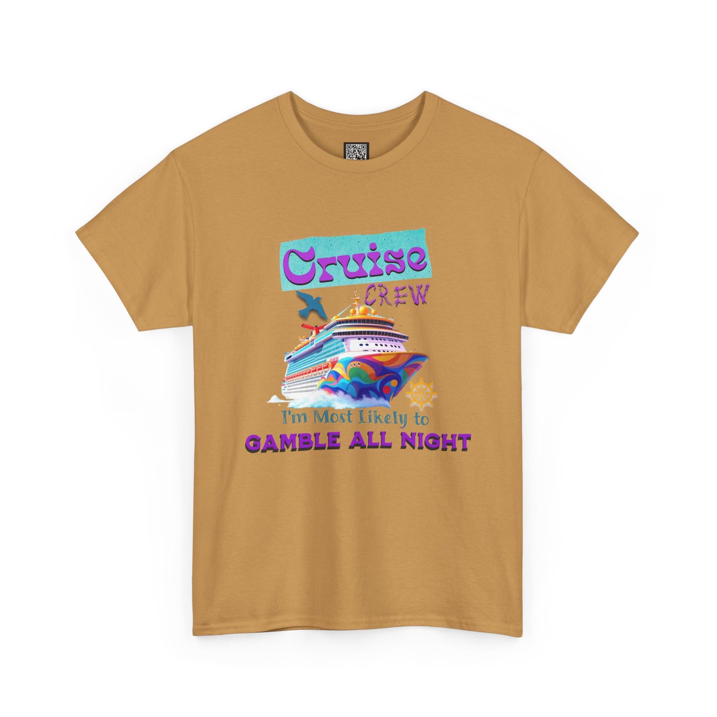 Cruise Crew Heavy Cotton Tee - Gamble All Night, Vacation Shirt, Cruise Wear, Fun Travel Outfit, Summer Party Top, Gambler's T-Shirt
