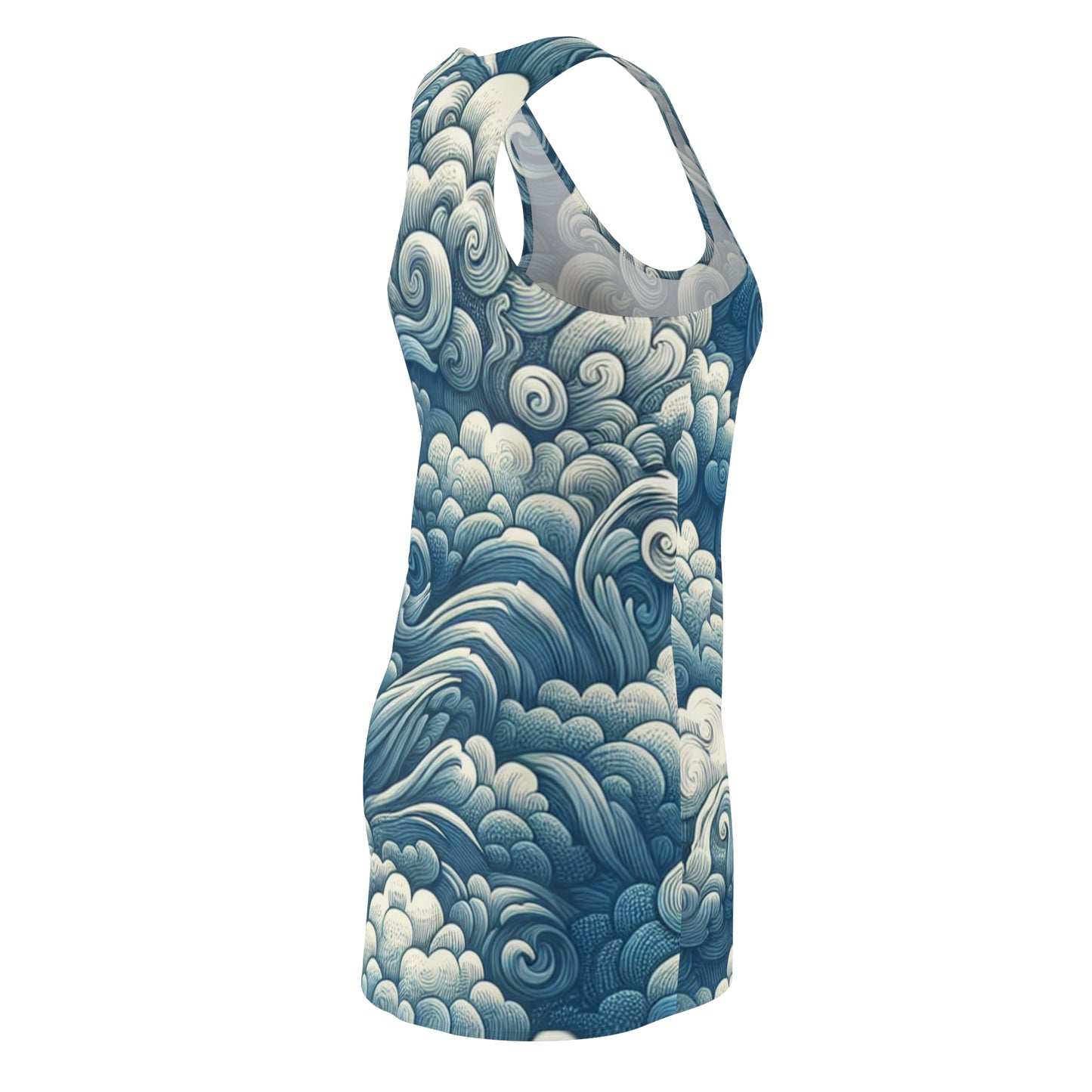 Ocean Wave Print Racerback Dress - Summer Casual Attire, Beach Cover-Up, Vacation Outfit, Boho Chic Dress, Festival Wear