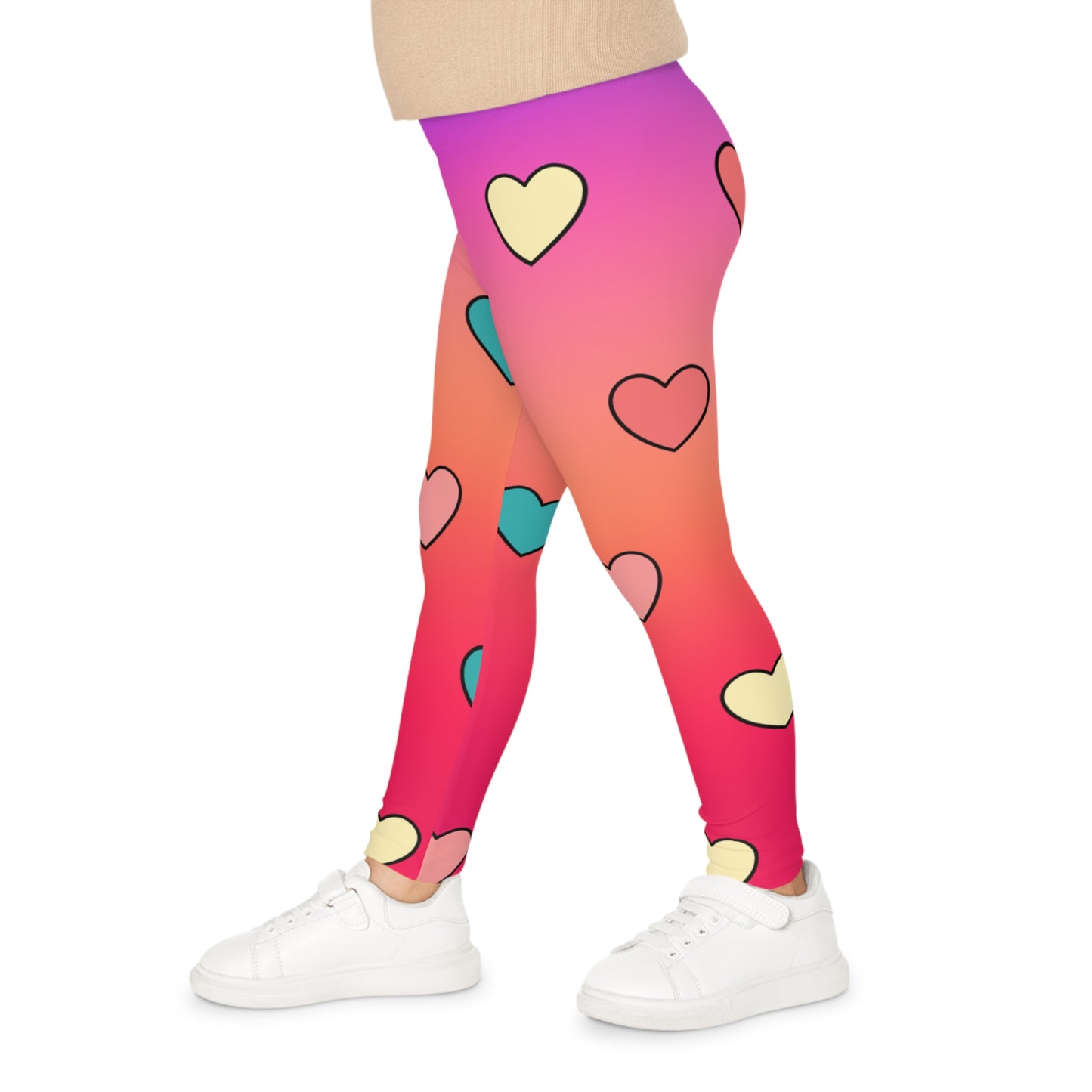 Colorful Heart Kids Leggings, Stylish & Fun Leggings for Active Play, Cute Girls Heart Print Leggings,