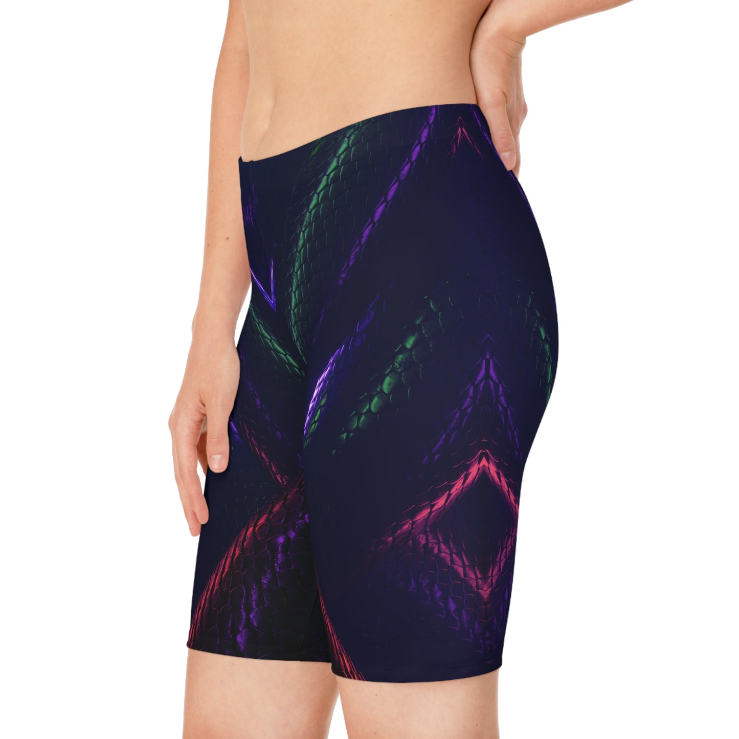 Women's Stylish Snakeskin Print Bike Shorts with Vibrant Design