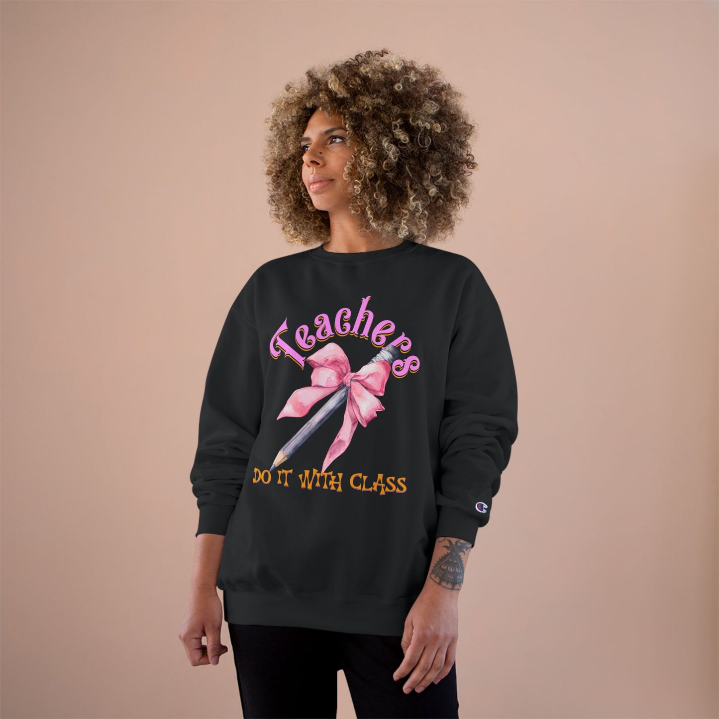 Champion Teachers Do It with Class Sweatshirt, Gift for Teachers, Coquette Bow School Apparel, Cute Teacher Appreciation Gift, Classroom Attire