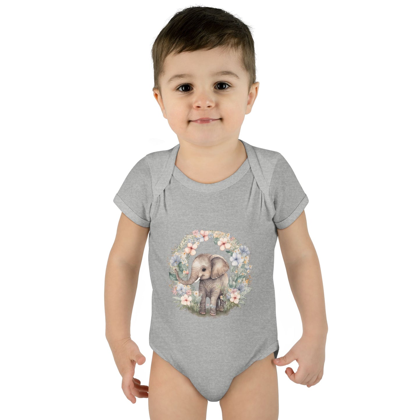 Elephant Baby Bodysuit, Cute Infant Outfit, Baby Shower Gift, Gender Neutral, Woodland Theme, Floral Design, Newborn Clothing