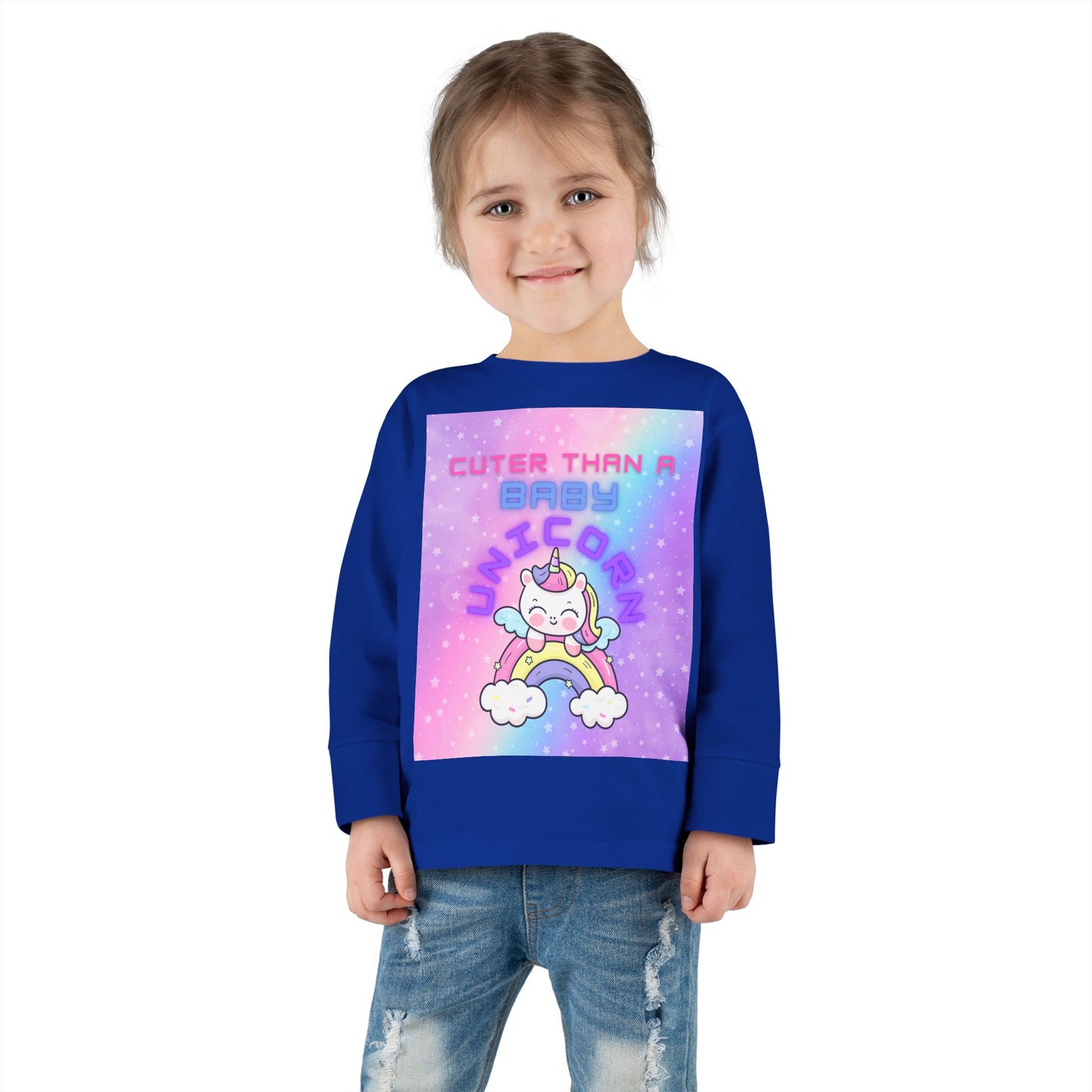 Cuter Than a Unicorn Toddler Long Sleeve Tee, Cute Birthday Gifts for Toddlers,