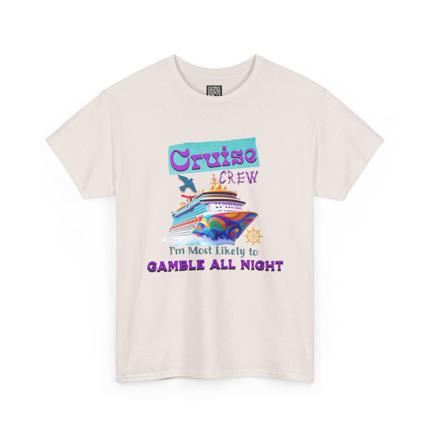 Cruise Crew Heavy Cotton Tee - Gamble All Night, Vacation Shirt, Cruise Wear, Fun Travel Outfit, Summer Party Top, Gambler's T-Shirt