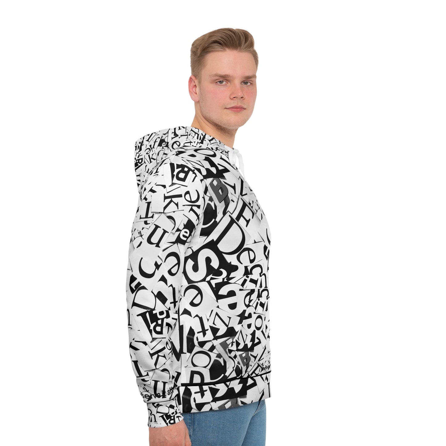 Unisex Black and White Creative Font Hoodie with Kangaroo Pockets, Unique Sleek and Comfortable