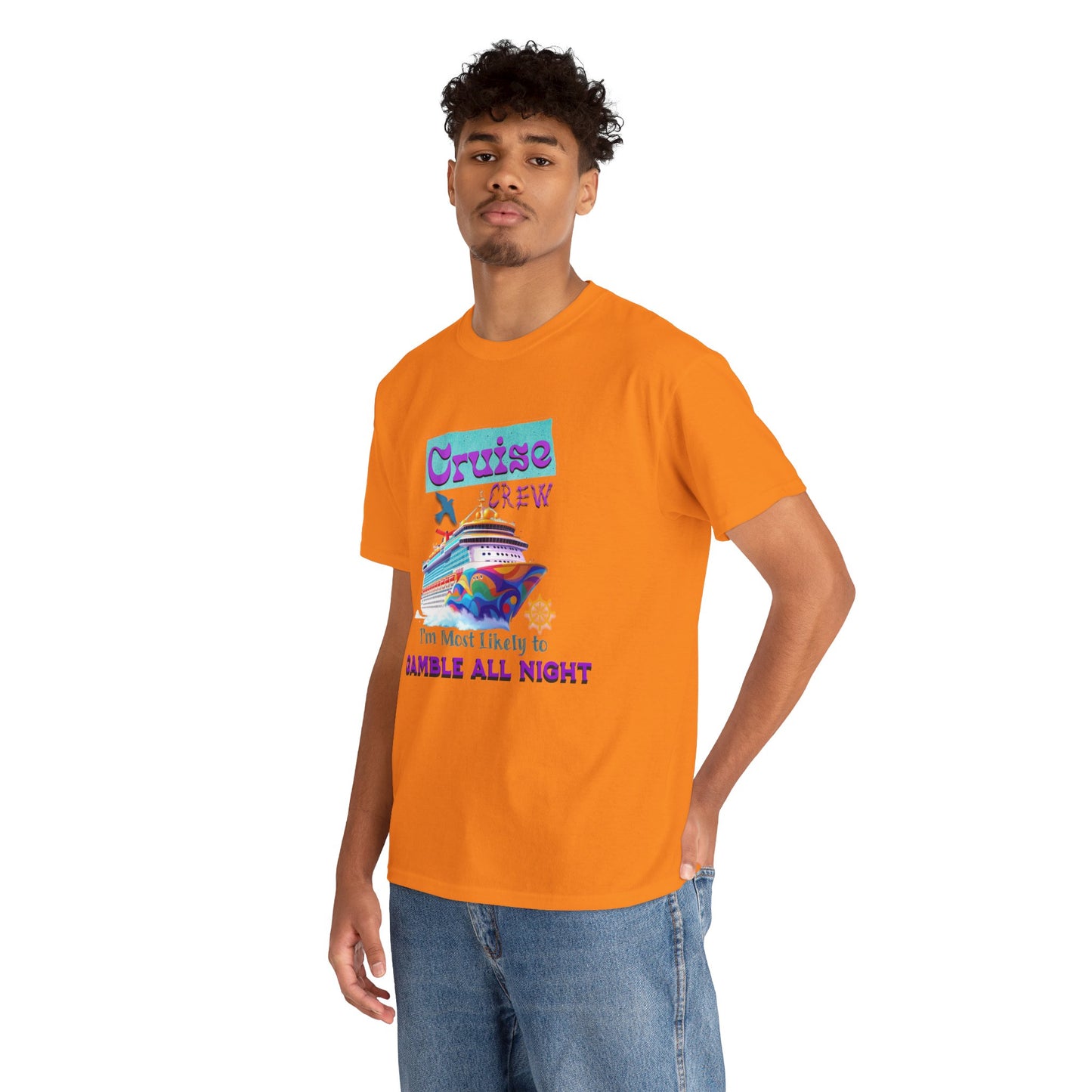 Cruise Crew Heavy Cotton Tee - Gamble All Night, Vacation Shirt, Cruise Wear, Fun Travel Outfit, Summer Party Top, Gambler's T-Shirt