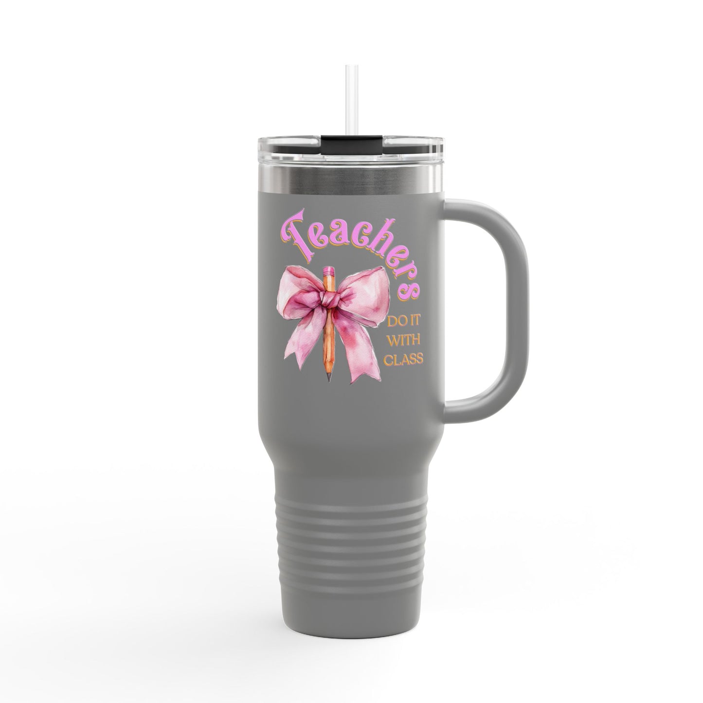 Stylish Insulated Travel Mug for Teachers, Cute 40oz Coquette Teacher Tumbler, Gifts for Educators, Coffee Lover Travel Cup, Back to School Mug Gift
