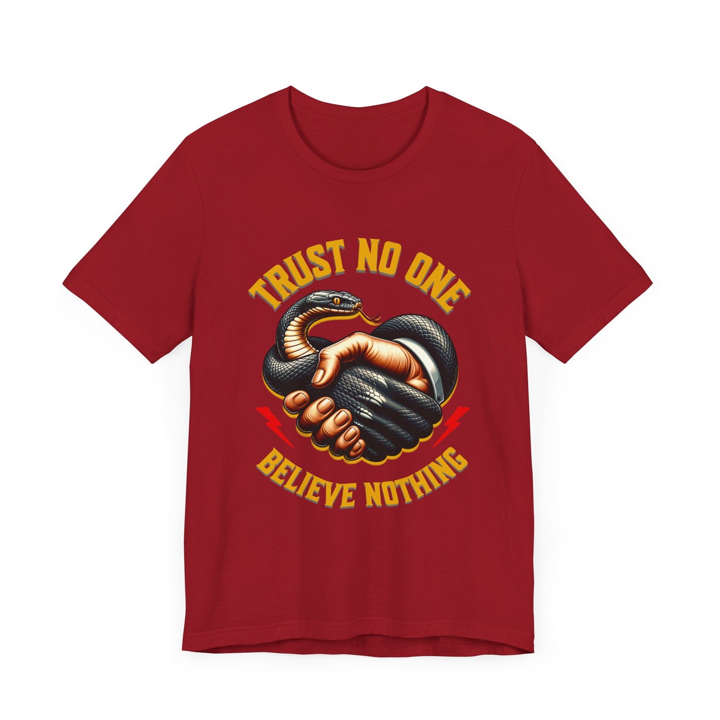 Trust No One, Bold Snake Handshake Design, Unisex Democracy T-Shirts, Goth Snake Image Shirt, Snake Image Shirt for Snake Lovers
