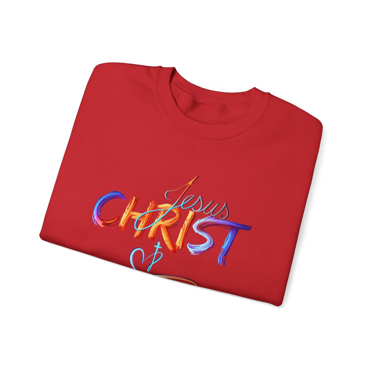 Jesus Christ – Faith & Light Crewneck Sweatshirt, Christian Apparel, Bold Christian Graphics, Christian Gifts, Faith-Based Art, Gospel Merchandise