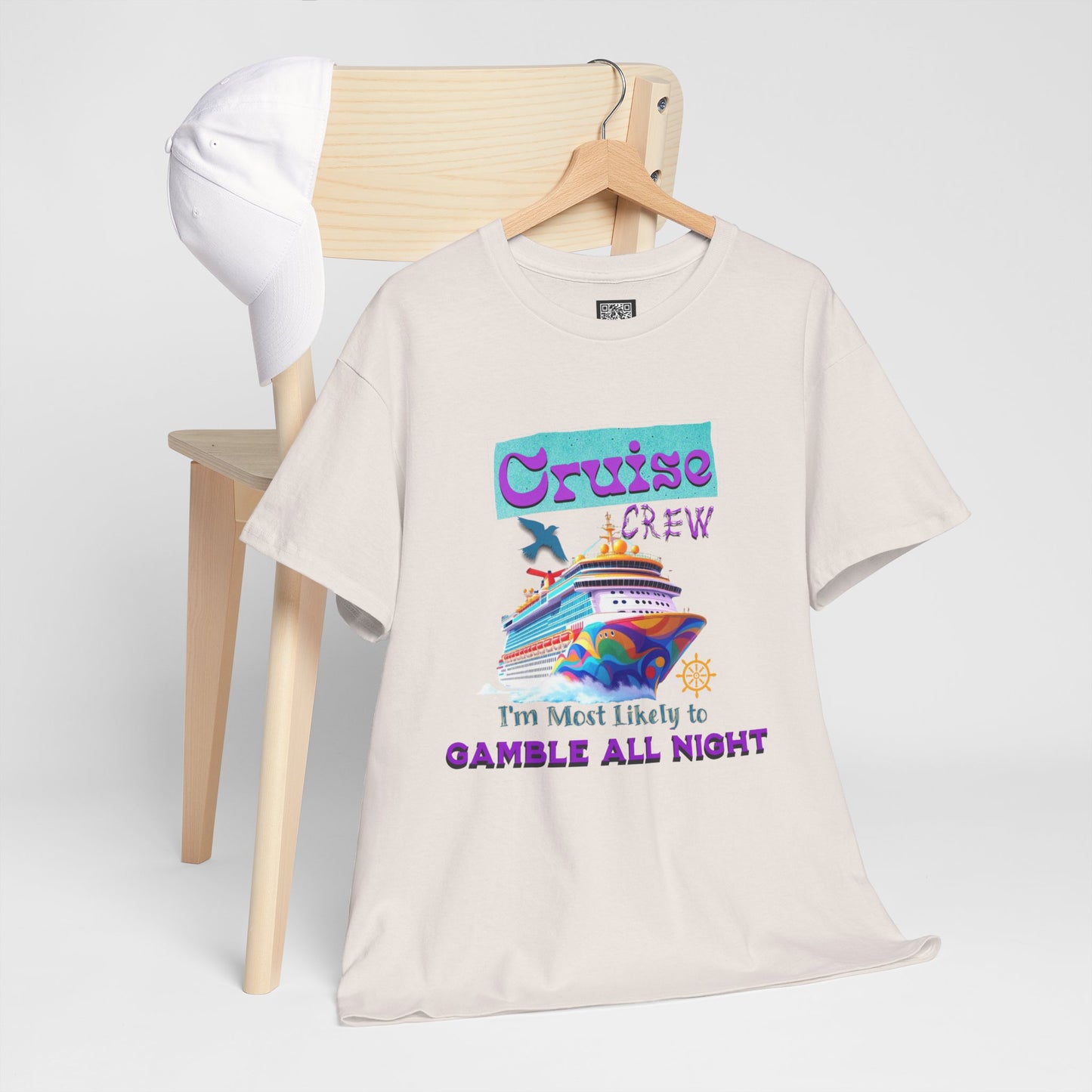 Cruise Crew Heavy Cotton Tee - Gamble All Night, Vacation Shirt, Cruise Wear, Fun Travel Outfit, Summer Party Top, Gambler's T-Shirt