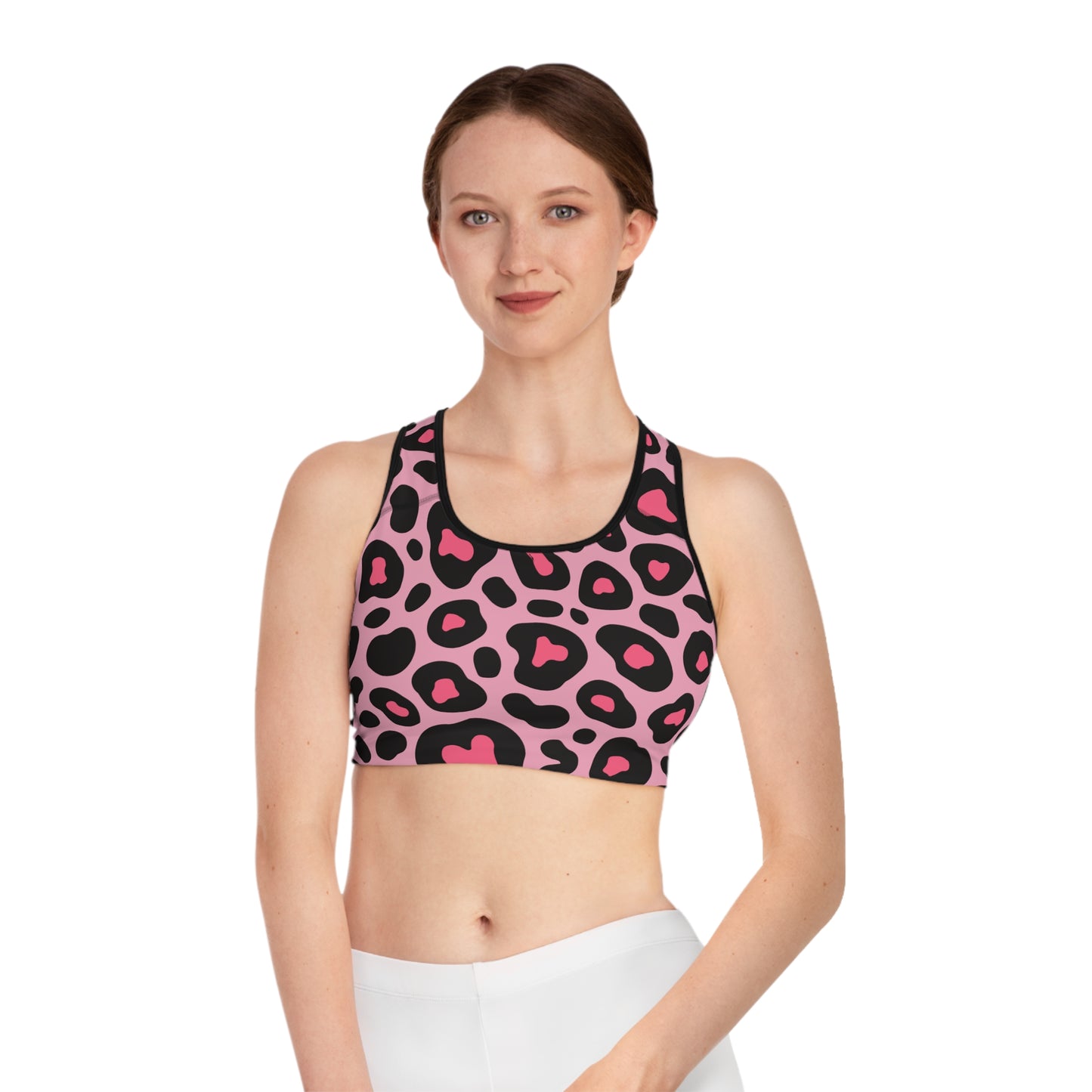 Bold Pink Leopard Print Sports Bra | Comfortable Workout Essential, Matching Shorts Sold Separately