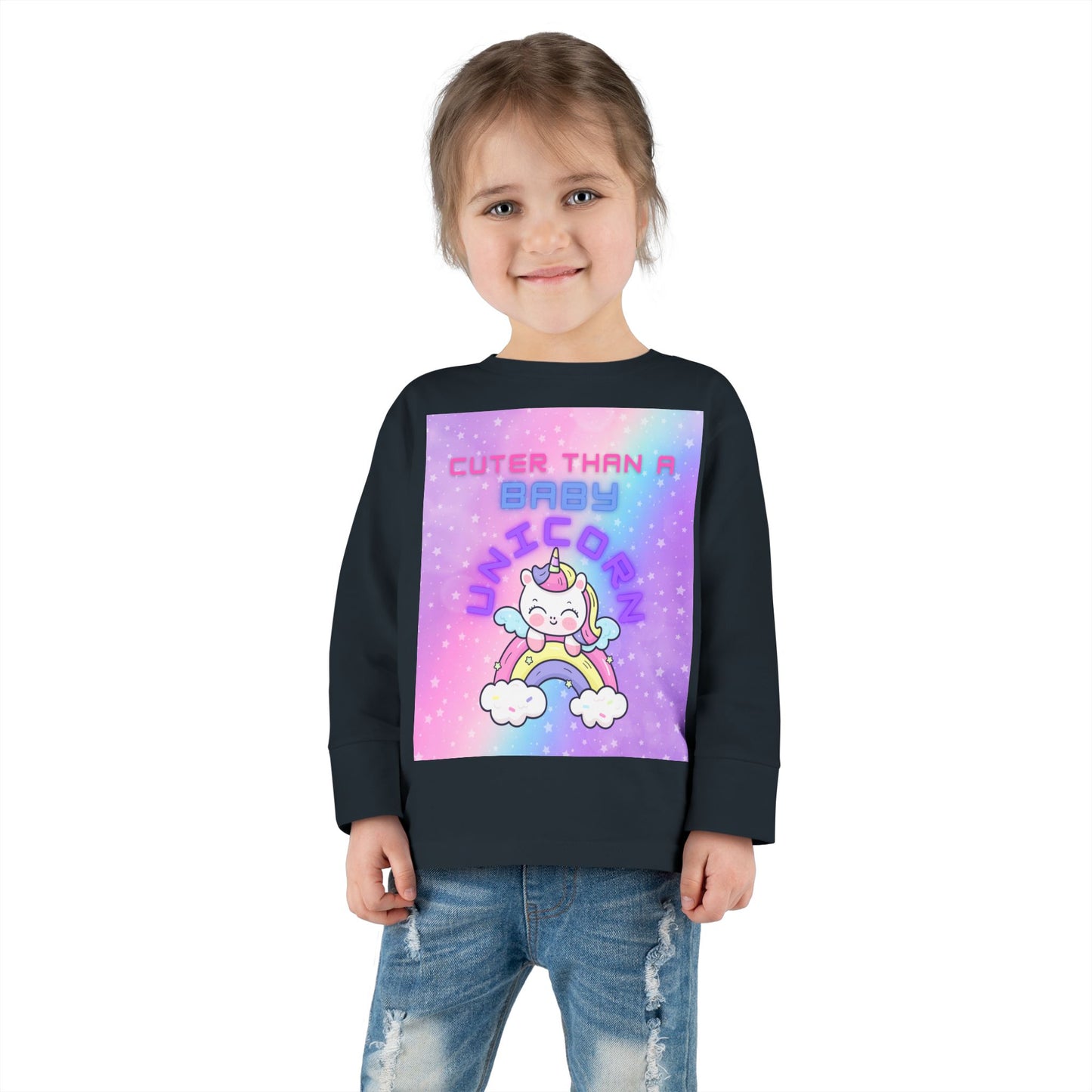 Cuter Than a Unicorn Toddler Long Sleeve Tee, Cute Birthday Gifts for Toddlers,