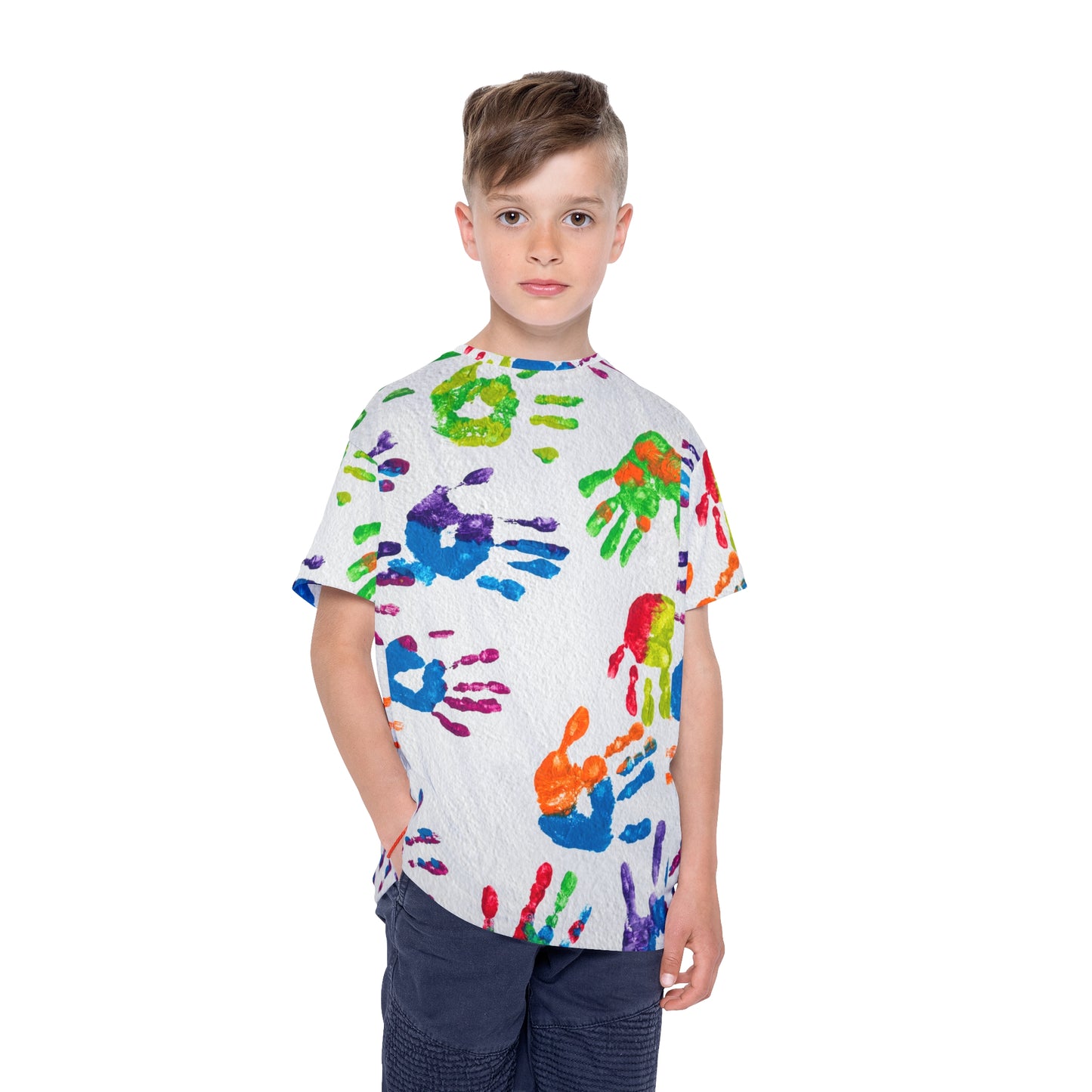 Kids Finger Paint Print Sports Jersey, Unique Colorful Shirt for Boys and Girls, Fingerpaint Children's Shirts,
