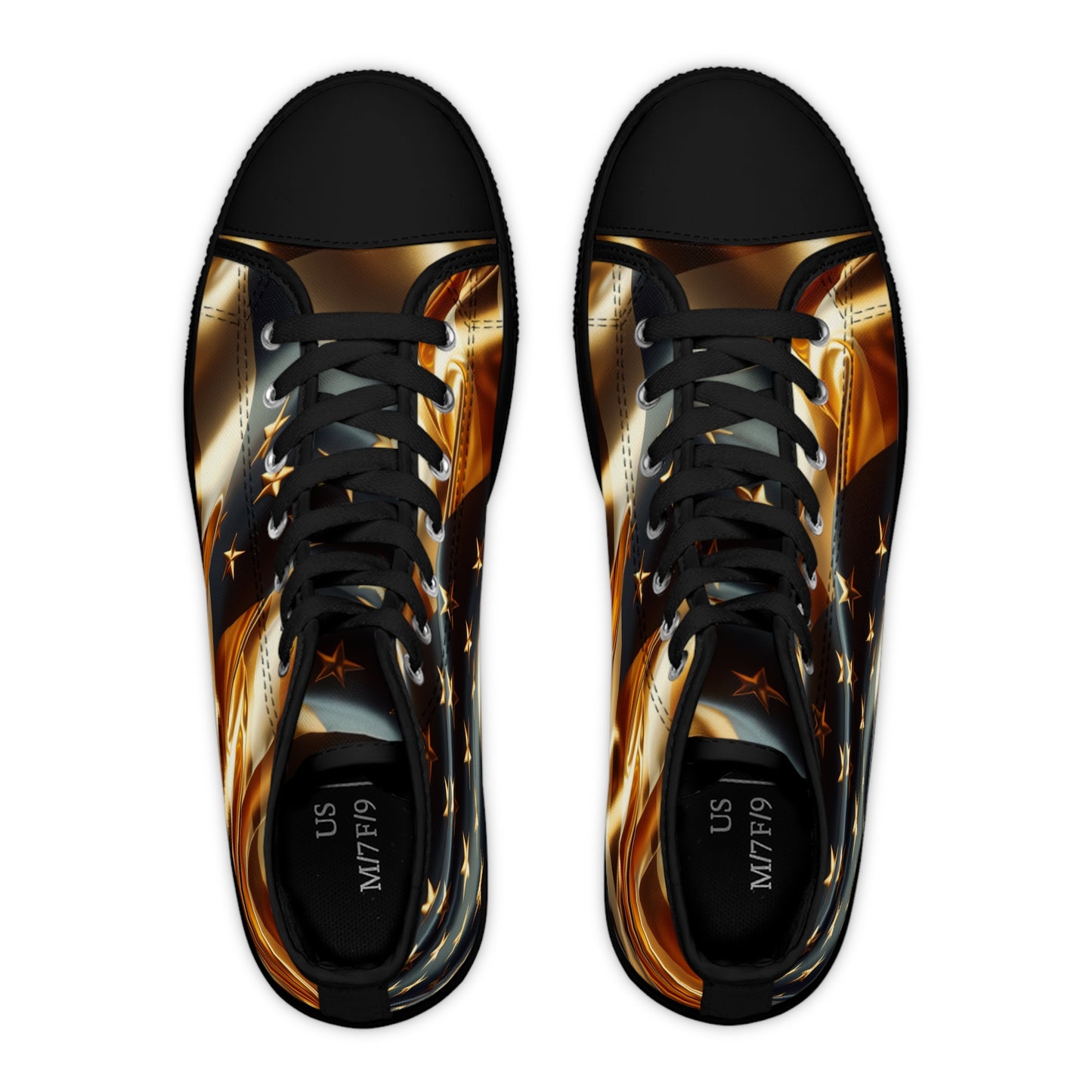 Patriotic High-Top Sneakers, Stylish Sneakers for Women, Gold Americana Footwear, Women Festival Shoes, Perfect for Summer Events