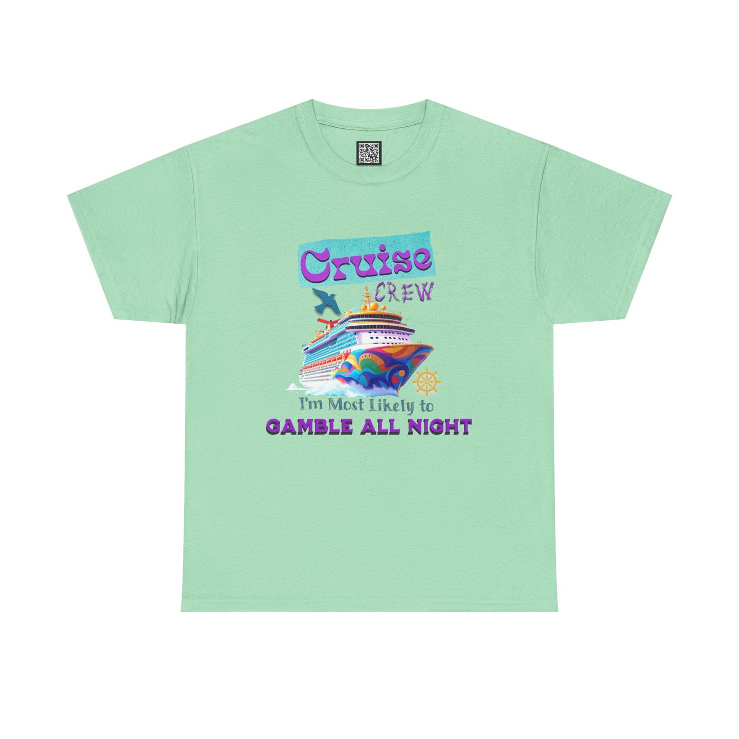 Cruise Crew Heavy Cotton Tee - Gamble All Night, Vacation Shirt, Cruise Wear, Fun Travel Outfit, Summer Party Top, Gambler's T-Shirt