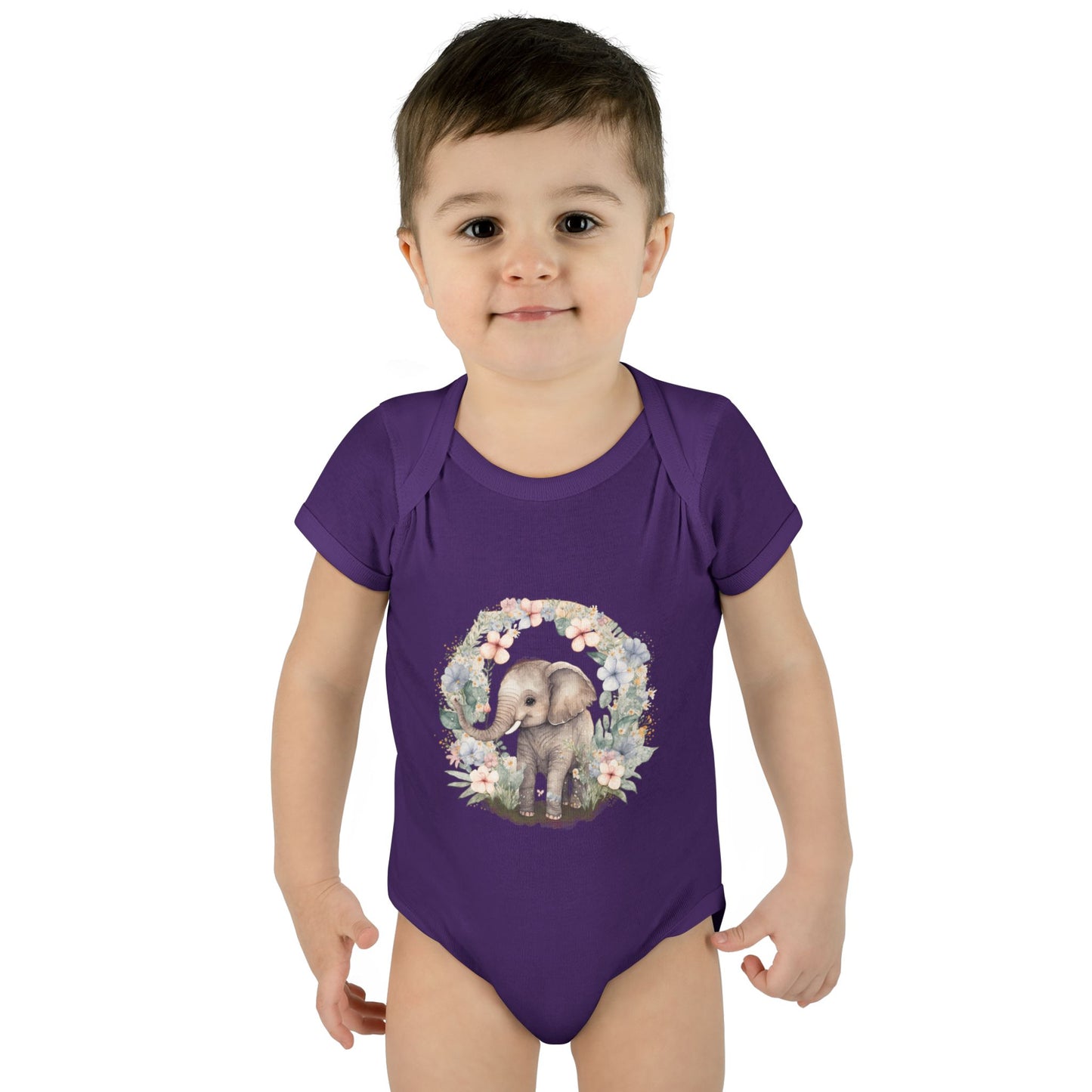Elephant Baby Bodysuit, Cute Infant Outfit, Baby Shower Gift, Gender Neutral, Woodland Theme, Floral Design, Newborn Clothing