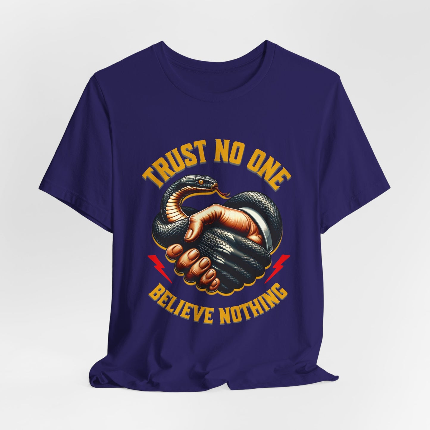 Trust No One, Bold Snake Handshake Design, Unisex Democracy T-Shirts, Goth Snake Image Shirt, Snake Image Shirt for Snake Lovers