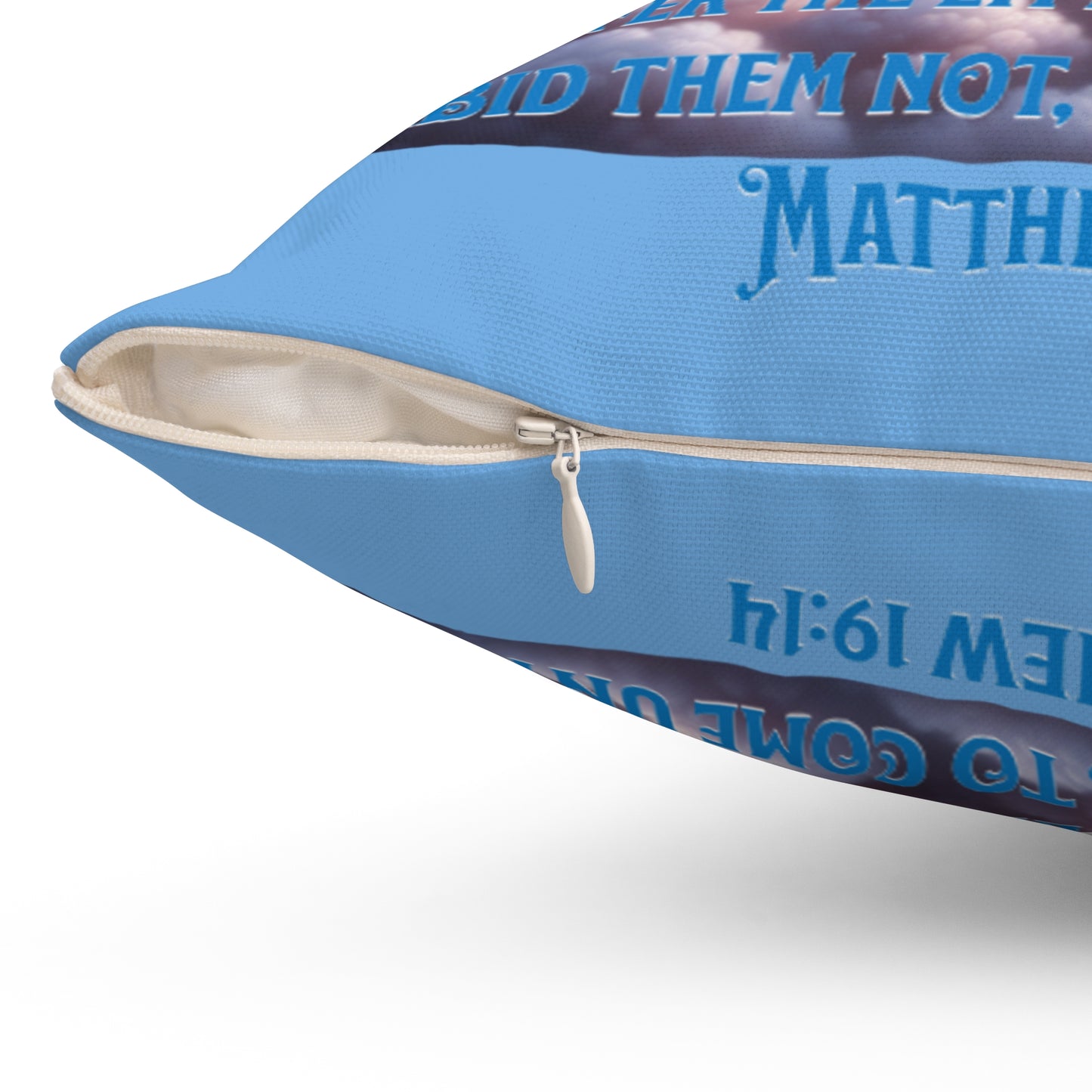Inspirational Baby Angel Pillow, 'Suffer the Little Children' Matthew 19:14, Baby Shower Gift for Infant Boy and Girl, Baby Blue Pillow for a Gift