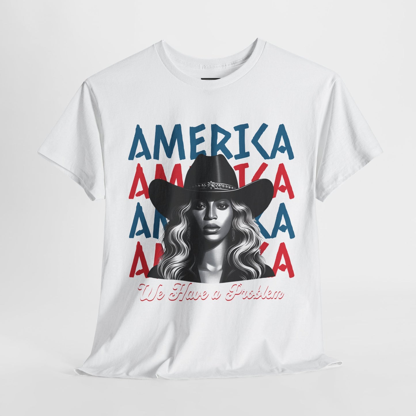 Patriotic Unisex Heavy Cotton Tee - 'Beyonce, America, We Have a Problem' Graphic Tee for Beyonce Fan Lovers, Beyonce Concert Tees