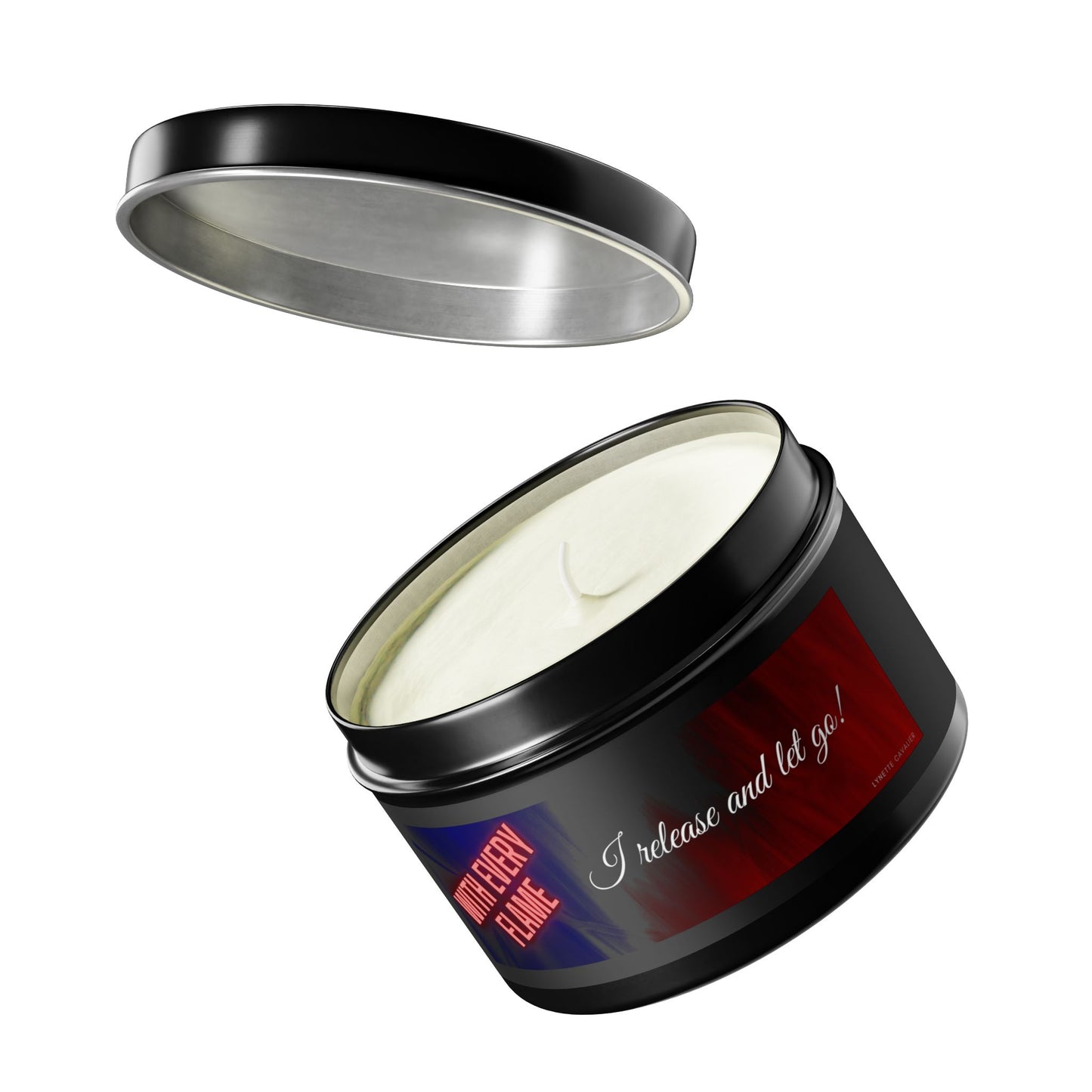 Lynette Cavalier's Tin Candles, Captivating aromas: Evergreen, Fresh Coffee, Mango Coconut, Spa Retreat, Vanilla Bean, Tin Colors: Gold, Silver, Black