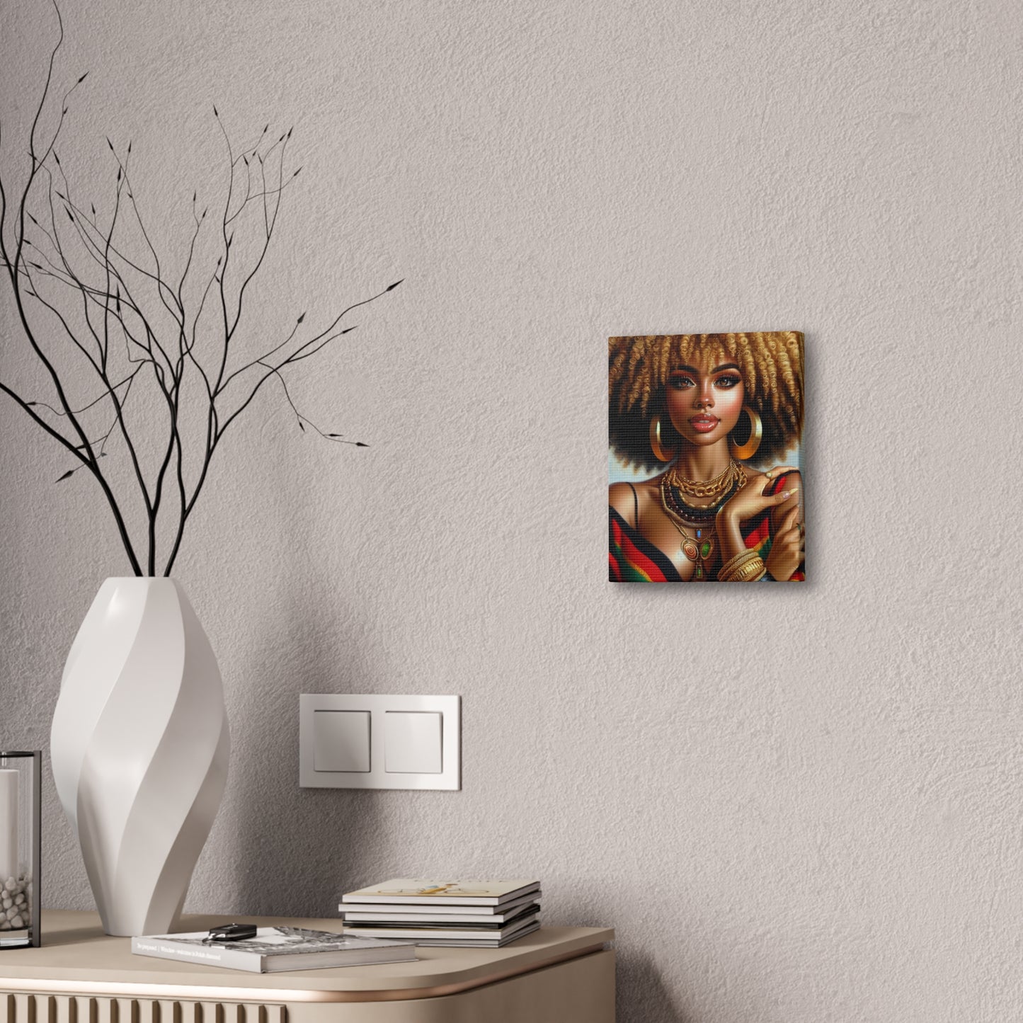 Vibrant Afrocentric Canvas Art, Fine Black Art Print, Beautiful Black Woman in Afrocentric Colors Canvas Photo,
