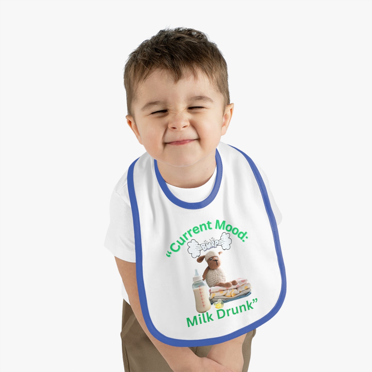 Current Mood, "Milk Drunk Baby Jersey Bib" Cute Baby Bib for Infants and Toddlers,