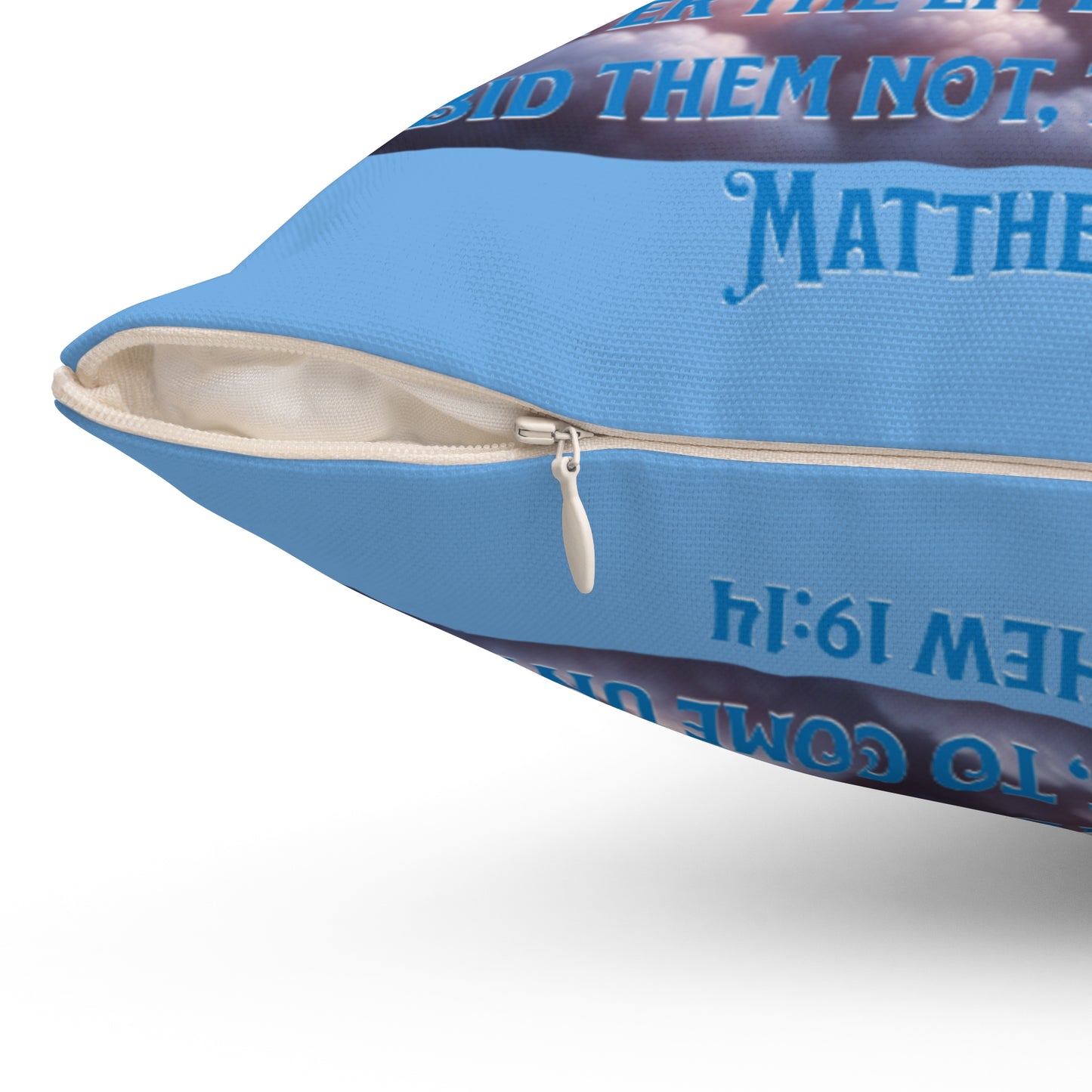 Inspirational Baby Angel Pillow, 'Suffer the Little Children' Matthew 19:14, Baby Shower Gift for Infant Boy and Girl, Baby Blue Pillow for a Gift