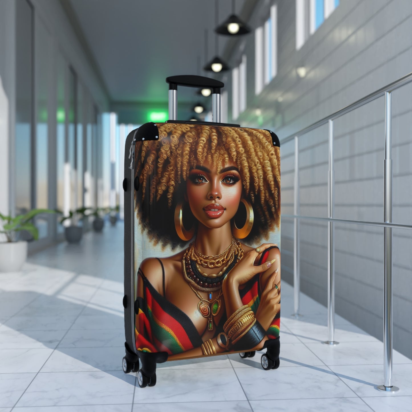 Artistic Travel Suitcase - Afro Woman Design for Adventurers, Beautiful Afrocentric Suitcase for Women, Uniquely Covered Suitcase