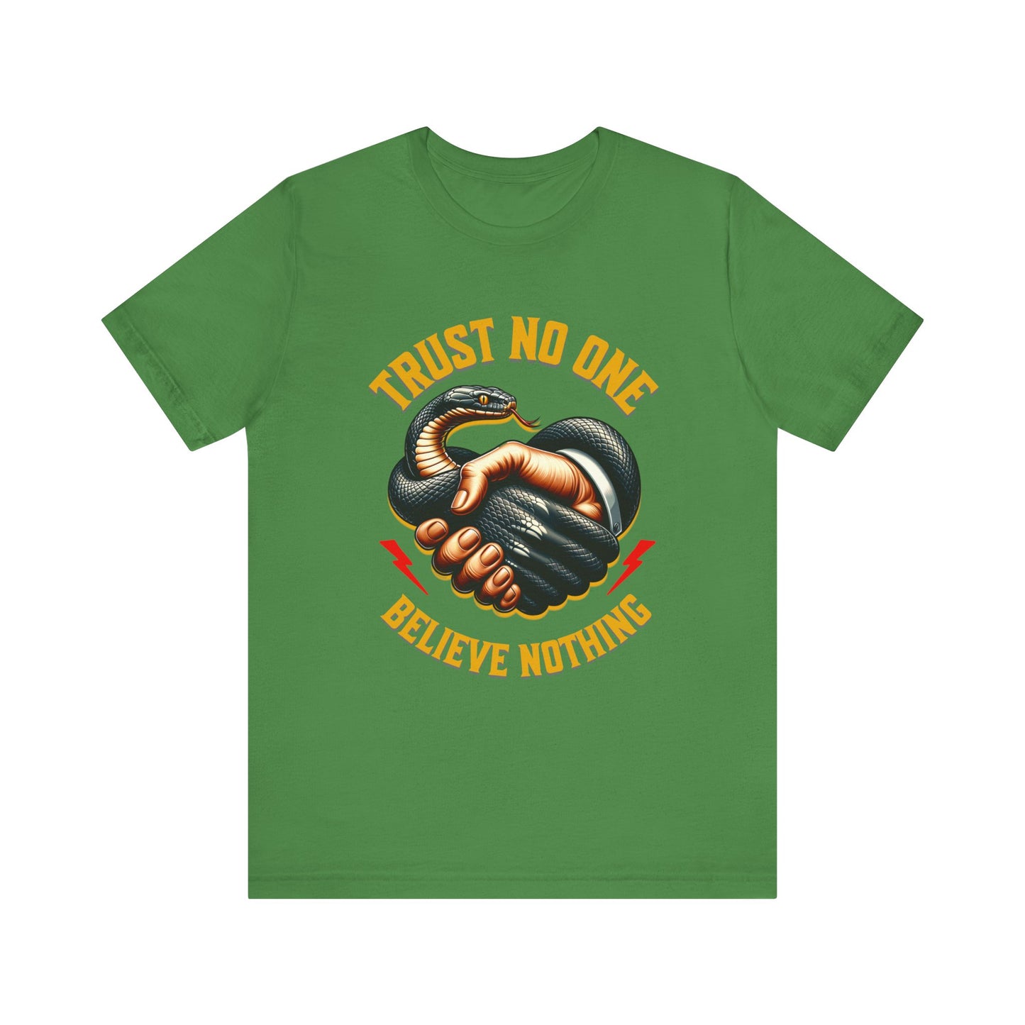 Trust No One, Bold Snake Handshake Design, Unisex Democracy T-Shirts, Goth Snake Image Shirt, Snake Image Shirt for Snake Lovers