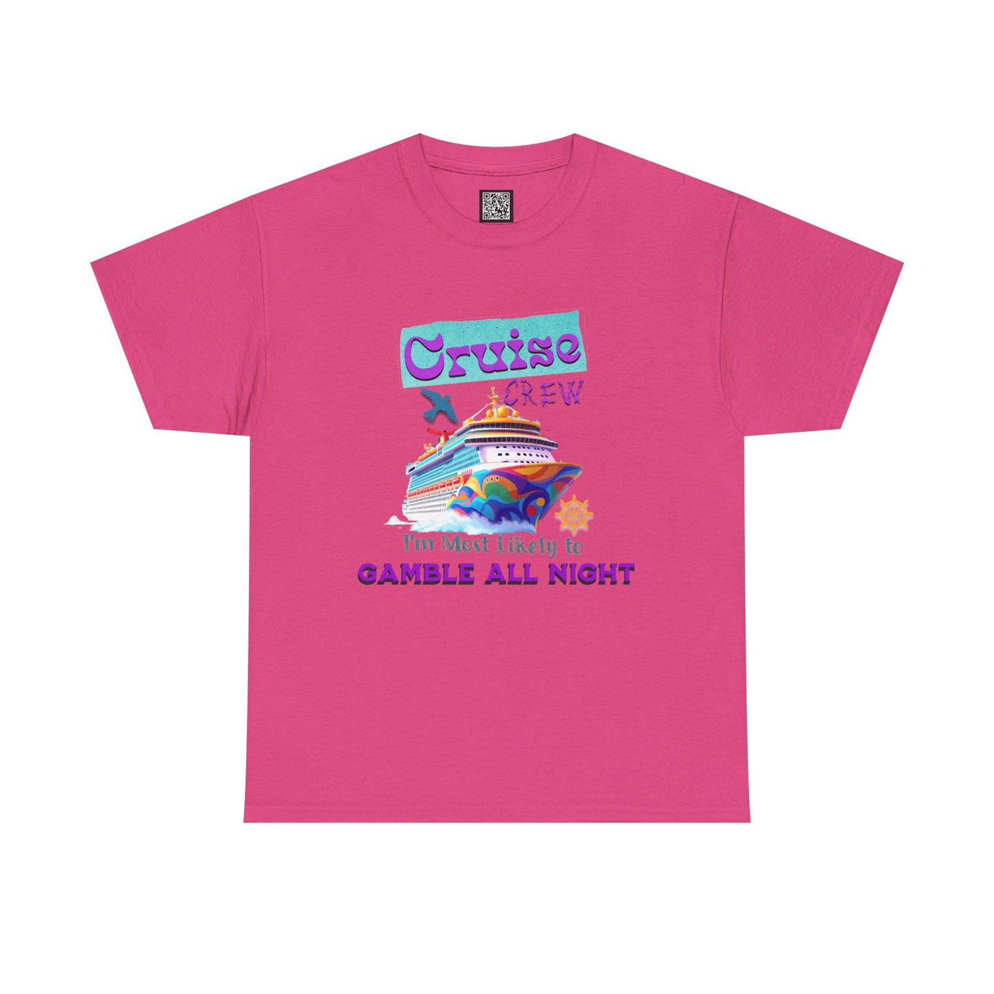 Cruise Crew Heavy Cotton Tee - Gamble All Night, Vacation Shirt, Cruise Wear, Fun Travel Outfit, Summer Party Top, Gambler's T-Shirt
