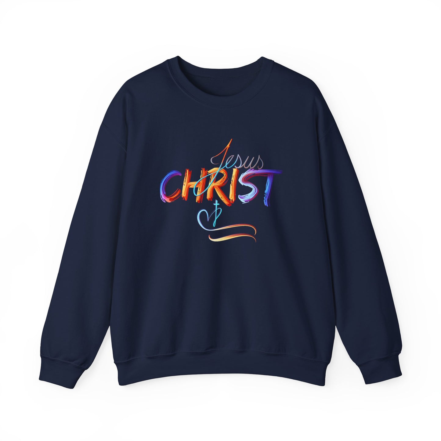 Jesus Christ – Faith & Light Crewneck Sweatshirt, Christian Apparel, Bold Christian Graphics, Christian Gifts, Faith-Based Art, Gospel Merchandise