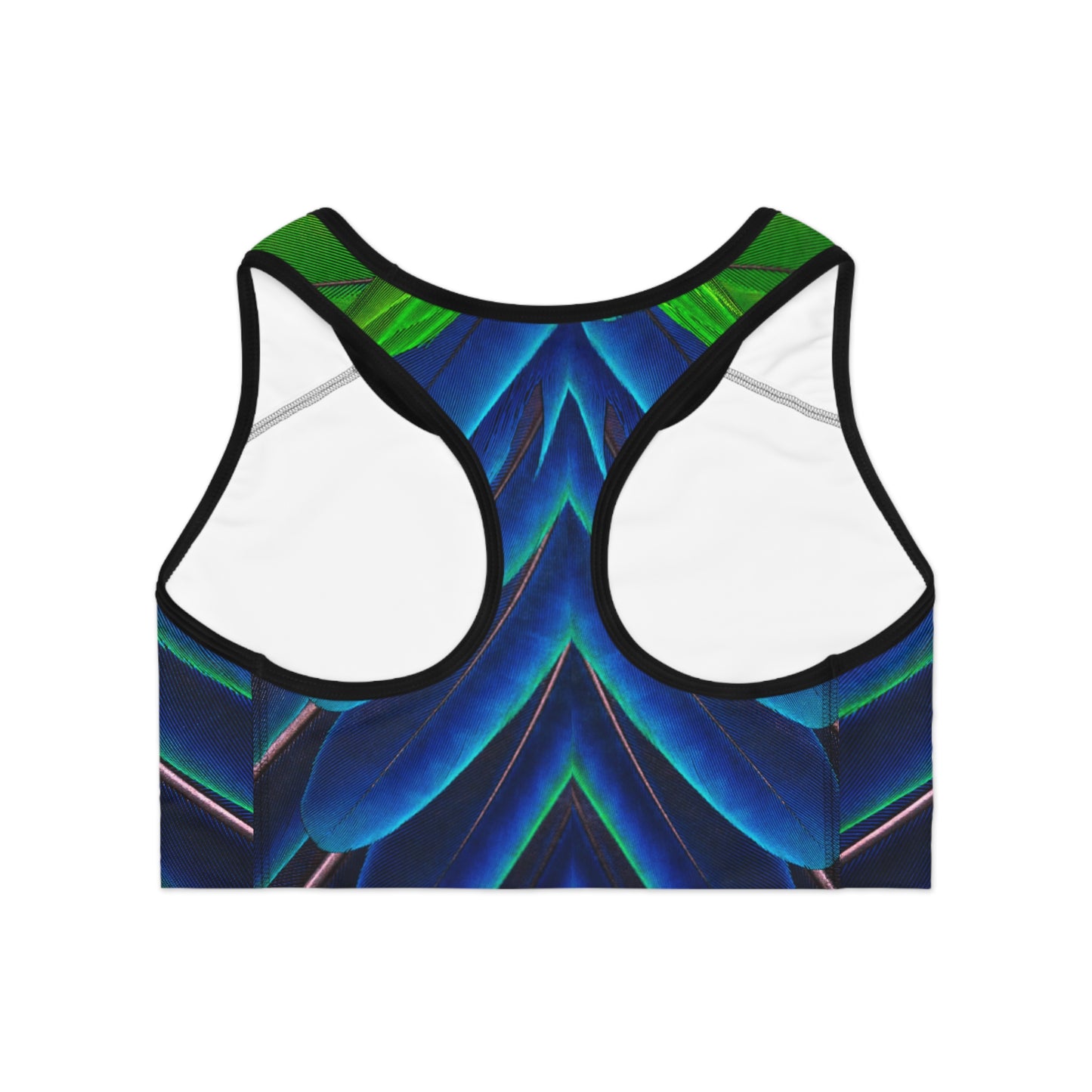 Vibrant Peacock Feather Print Sports Bra for Active Women, Cute Peacock Print Sports Bra, Matching Leggings Sold Separately