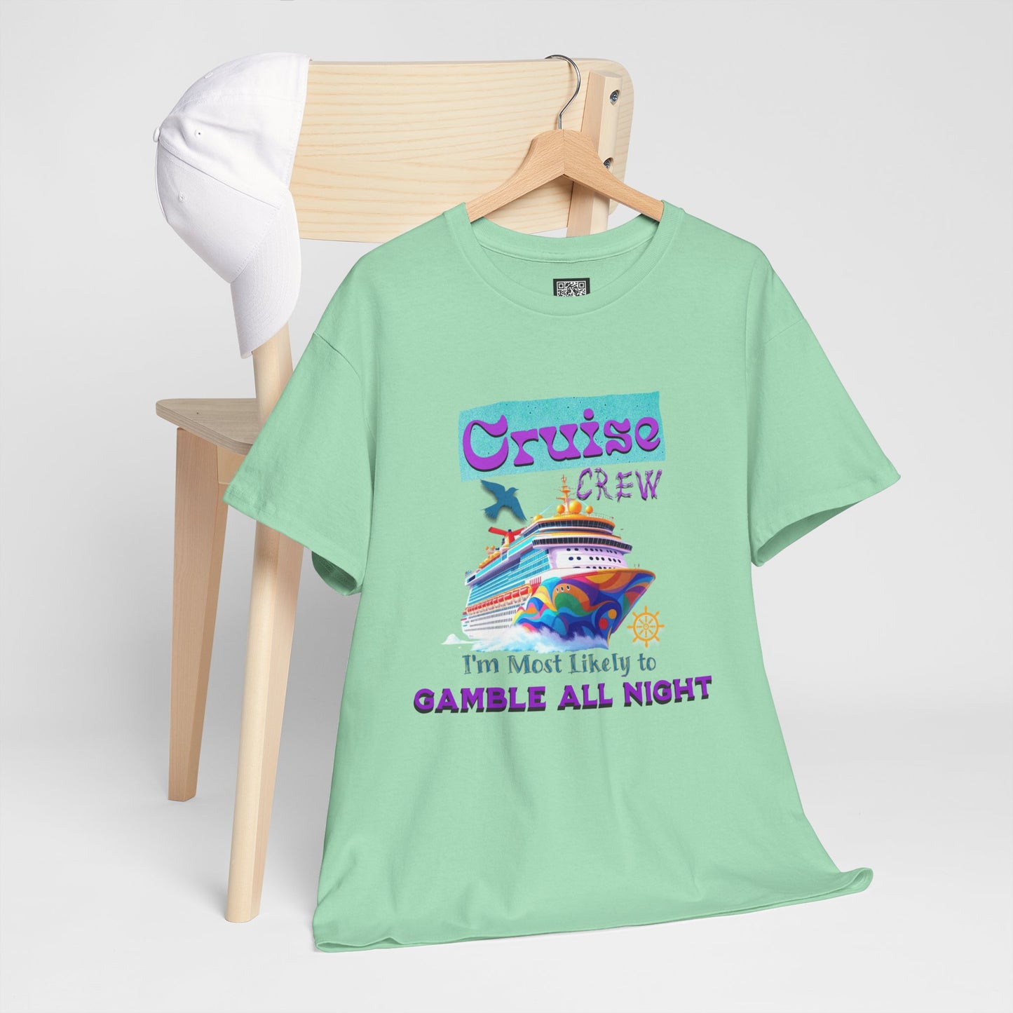 Cruise Crew Heavy Cotton Tee - Gamble All Night, Vacation Shirt, Cruise Wear, Fun Travel Outfit, Summer Party Top, Gambler's T-Shirt