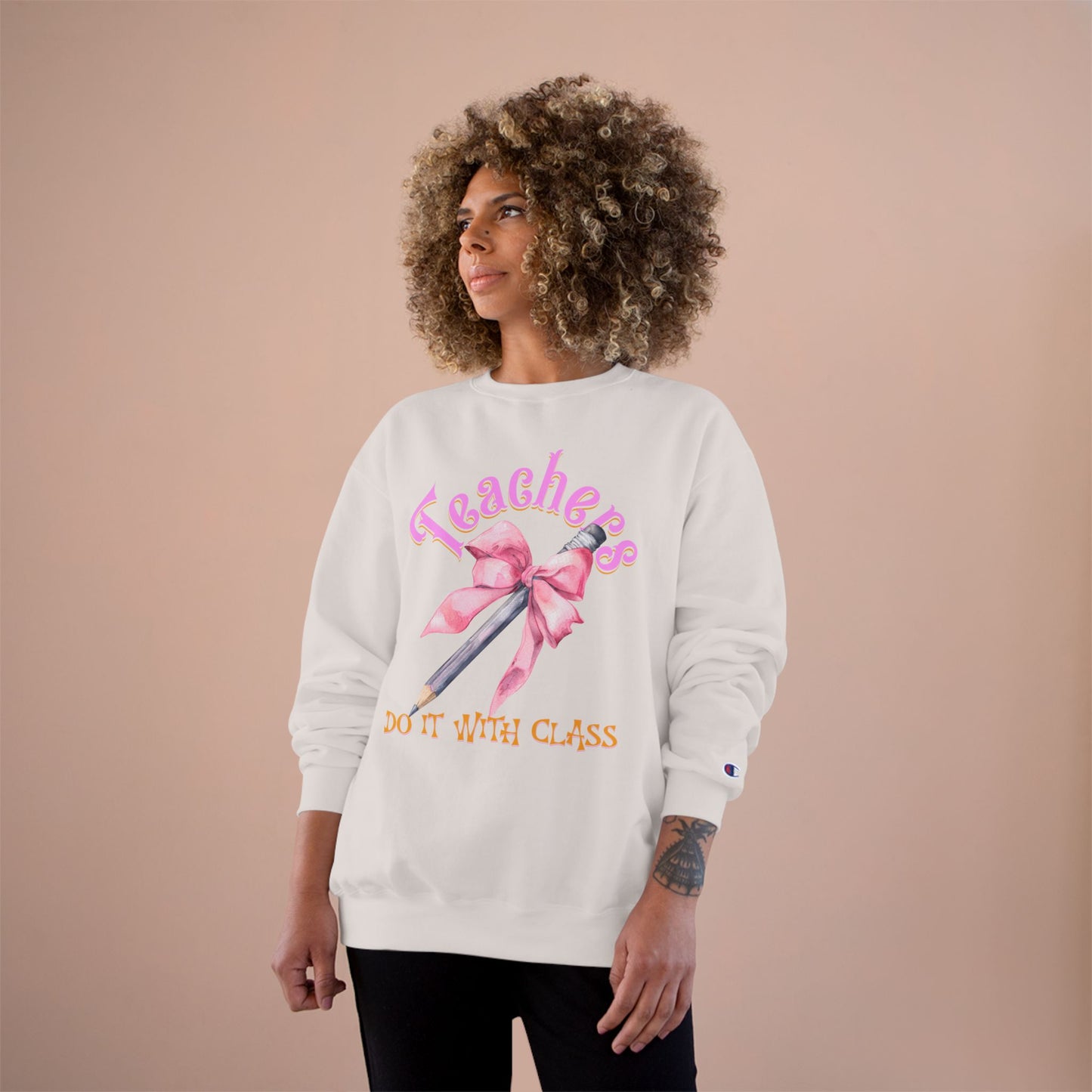 Champion Teachers Do It with Class Sweatshirt, Gift for Teachers, Coquette Bow School Apparel, Cute Teacher Appreciation Gift, Classroom Attire