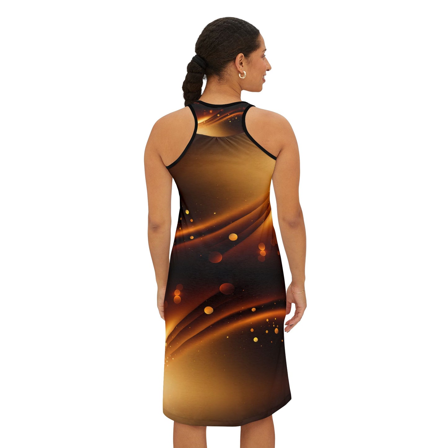 Women's Gold and Brown Print Racerback Dress, Cute Comfortable Women's T-Shirt Dress, From Casual to Corporate T-Shirt Dress
