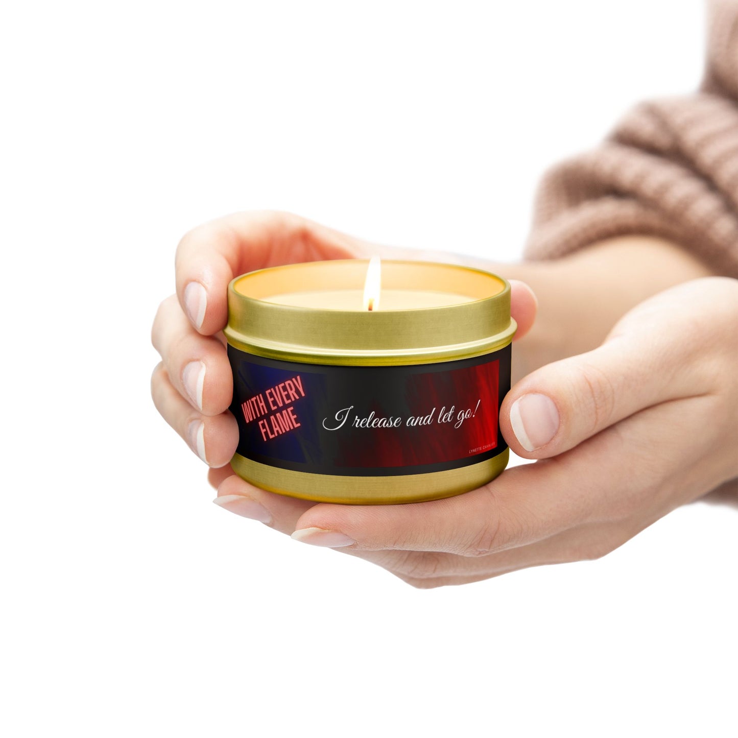 Lynette Cavalier's Tin Candles, Captivating aromas: Evergreen, Fresh Coffee, Mango Coconut, Spa Retreat, Vanilla Bean, Tin Colors: Gold, Silver, Black