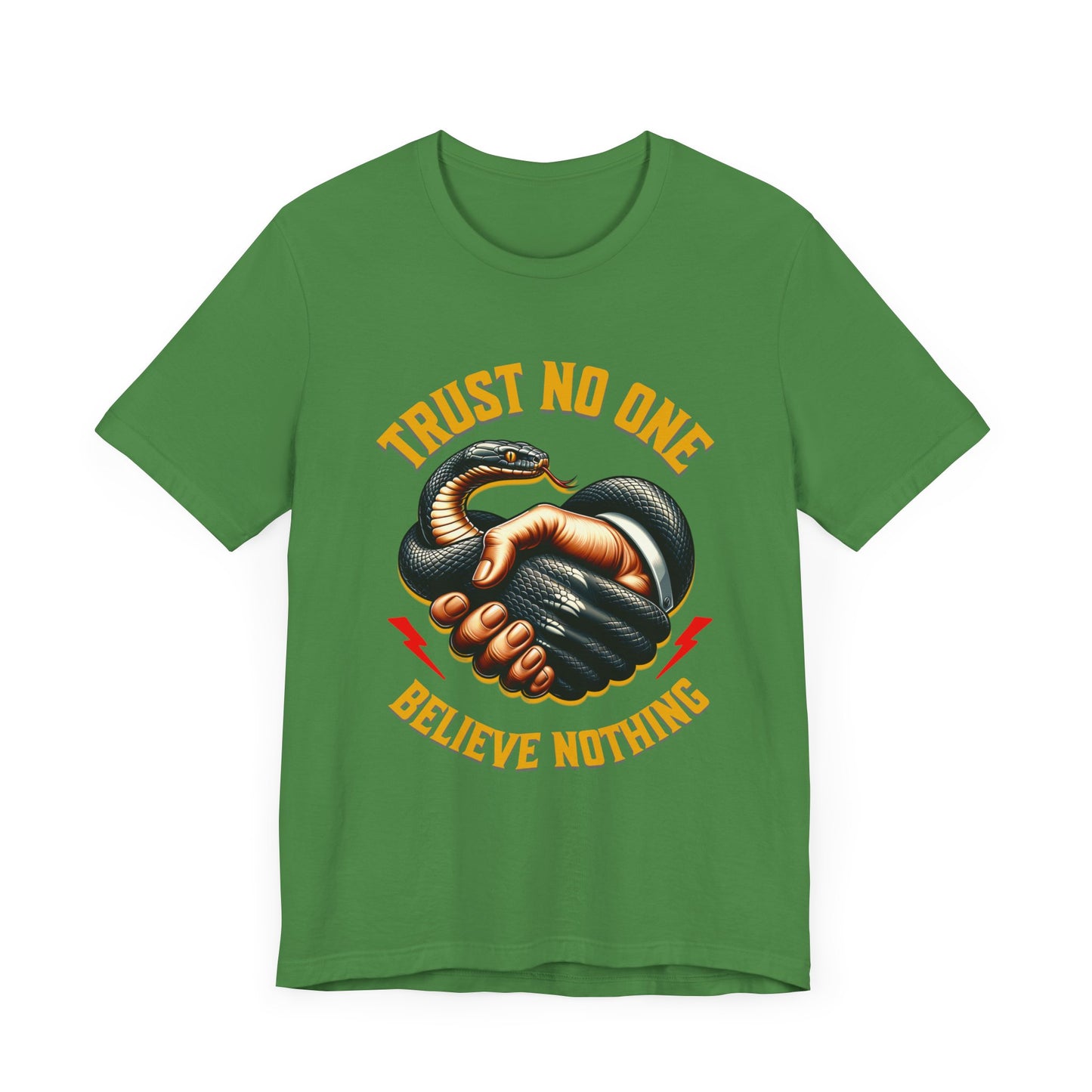 Trust No One, Bold Snake Handshake Design, Unisex Democracy T-Shirts, Goth Snake Image Shirt, Snake Image Shirt for Snake Lovers