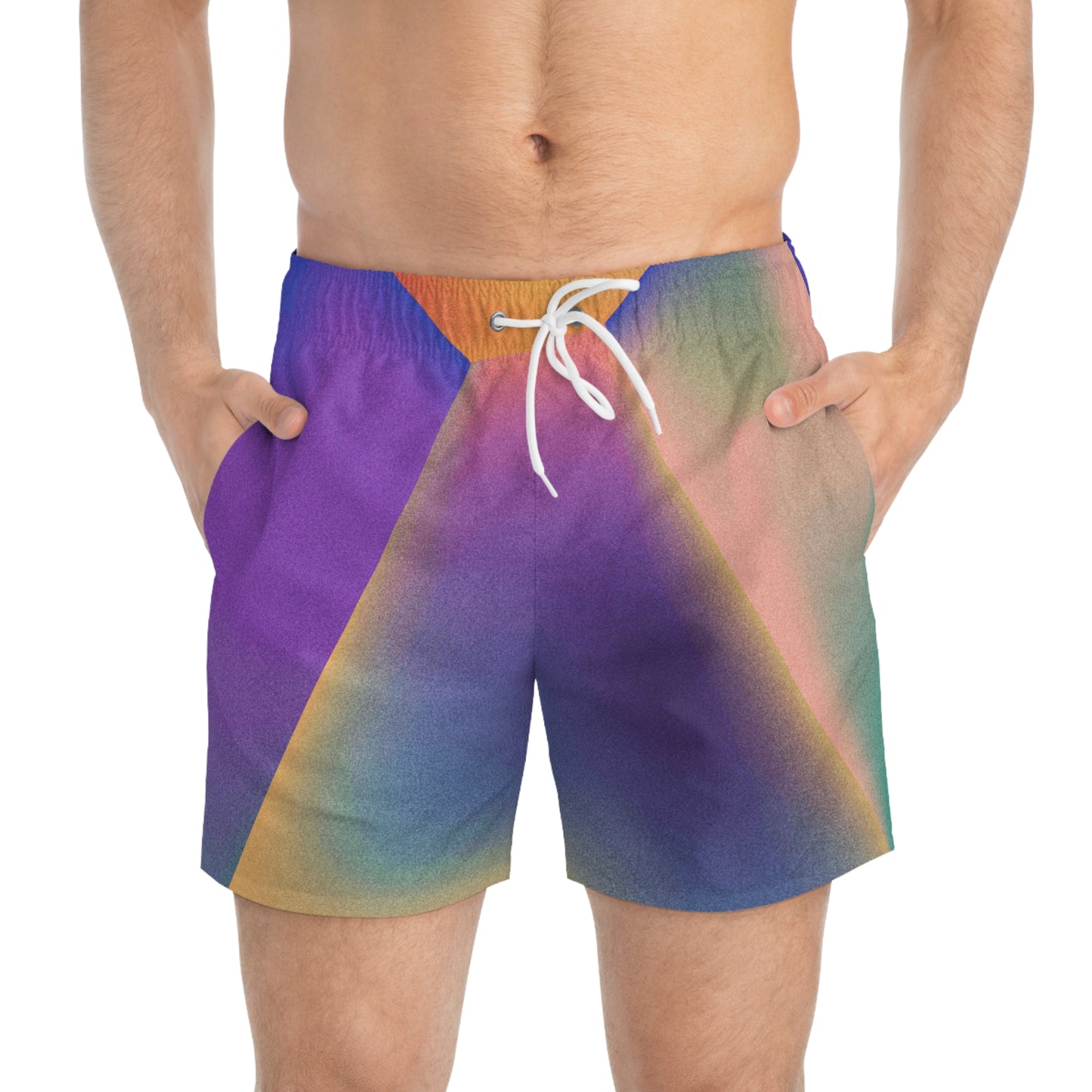 Vibrant Geometric Swim Trunks for Men, Unique One of a Kind Print Men's Trunk, Summer Fun with Matching (Women's Suit Sold Separately)