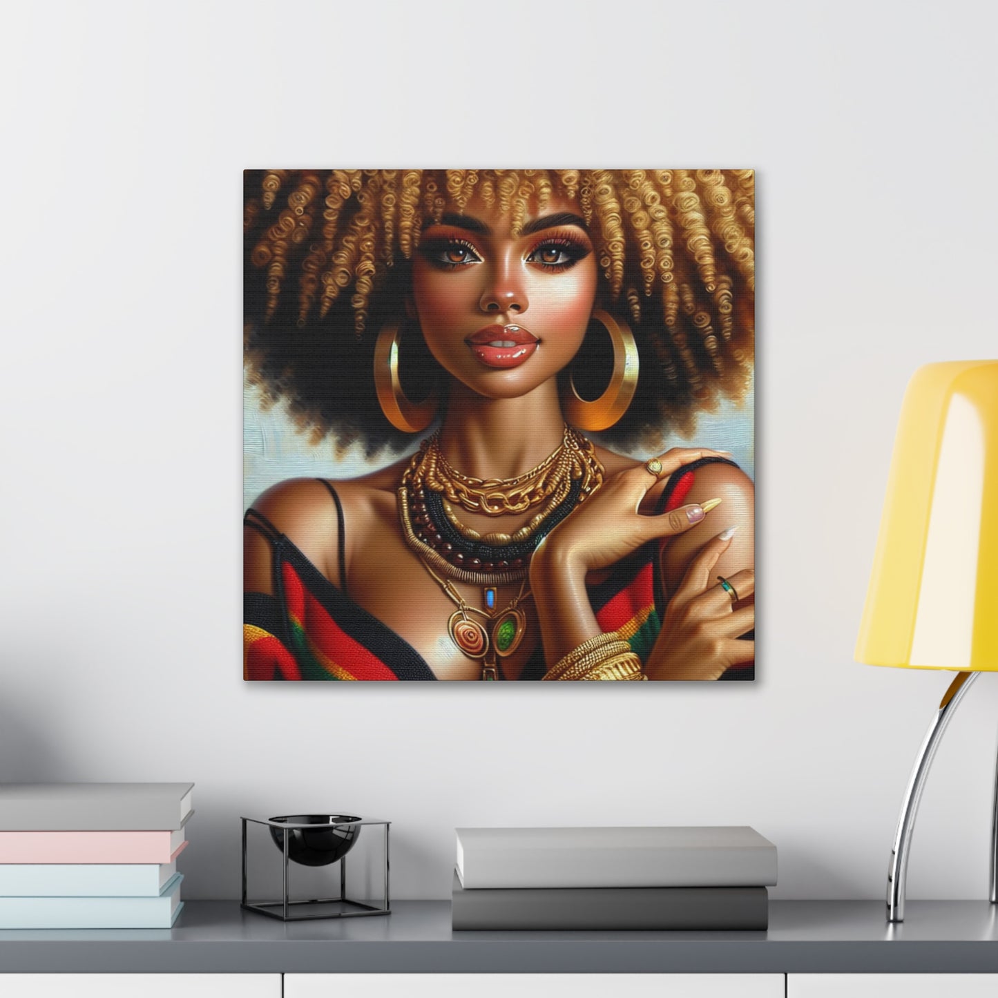 Vibrant Afrocentric Canvas Art, Fine Black Art Print, Beautiful Black Woman in Afrocentric Colors Canvas Photo,