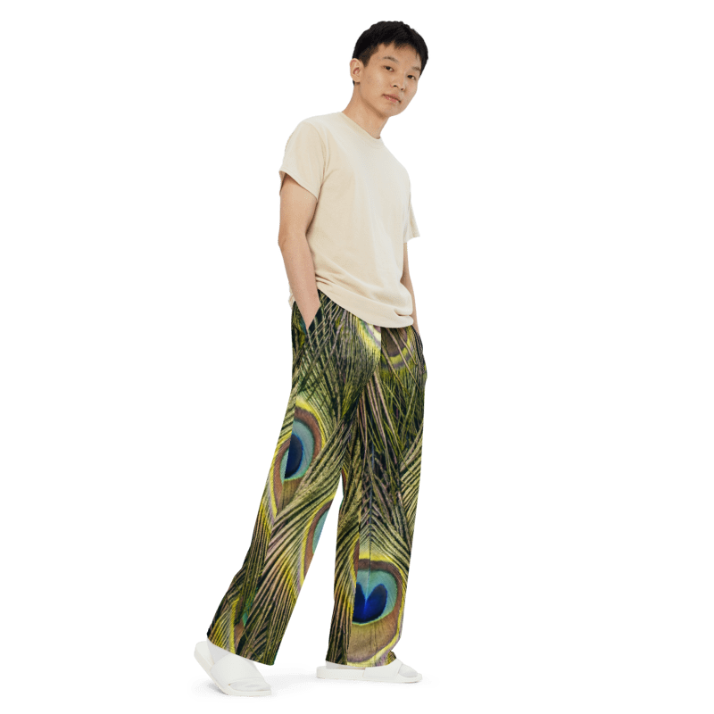 Peacock Print Women Wide-leg Pants